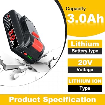 PDstation 3.0Ah Replacement for Dewalt 20V Max Battery DCB201 DCB200 DCB203 DCB204, 2-Pack Lithium-Ion with LED Indicator, Compatible with DCD Drill DCF Impact DCG Grinder DCS Saw Tools