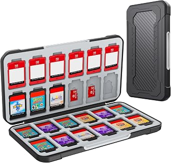 HEIYING Switch Game Case for Nintendo Switch 2/Lite/OLED, Black Memory Storage Holder Case with 24 Game Card Slots and 24 Micro SD Cards Slots