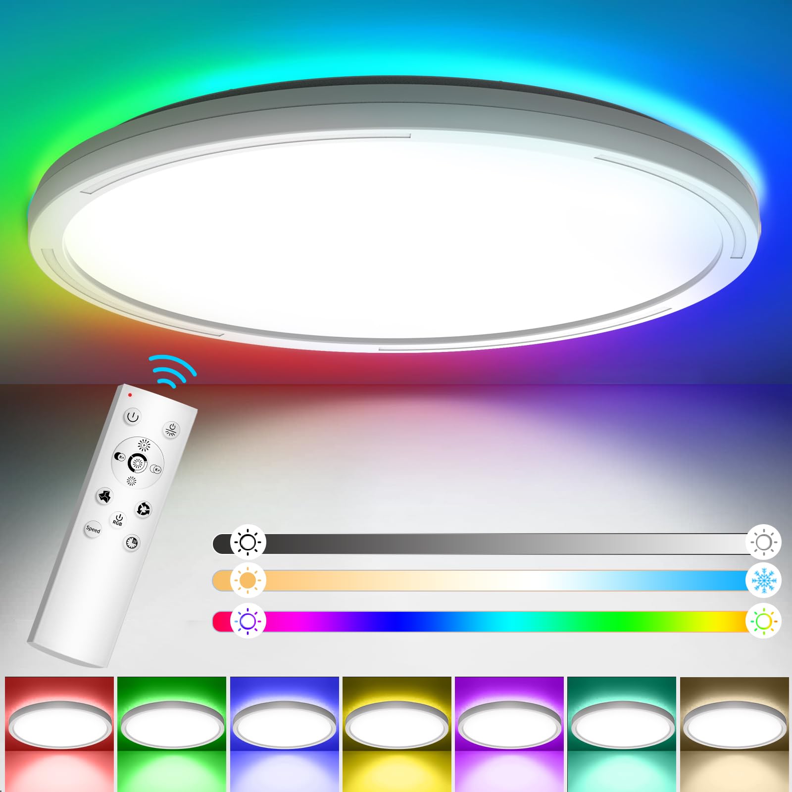 24W Plafon LED Techo Regulable con Mando a Distancia 3200LM, 3000K-6500K Lámpara de Techo con Retroiluminación RGB, IP44 Moderna Plafón LED Techo para Dormitorio/Sala de estar/Baño/Cocina, Ø30cm