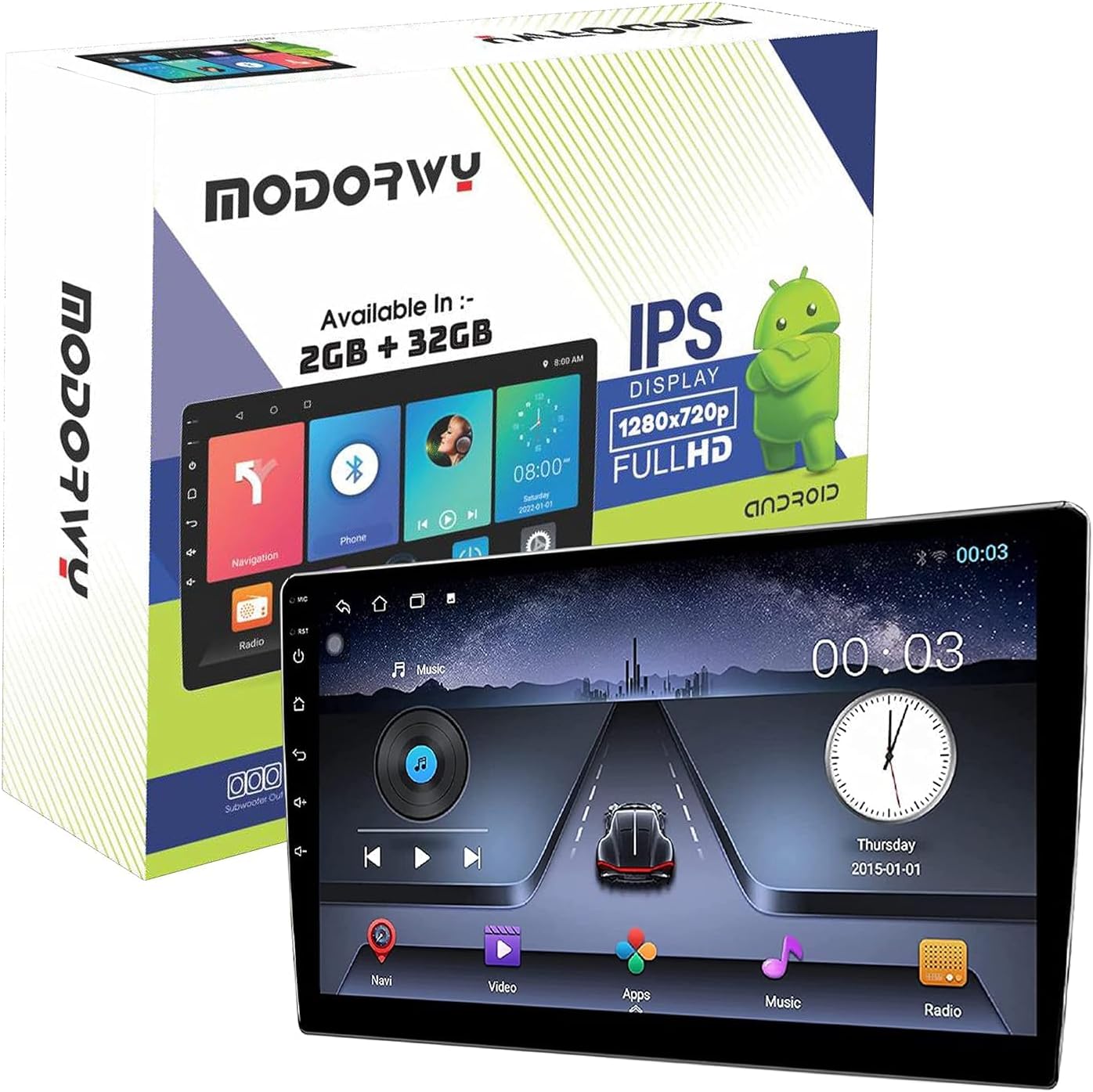 Modorwy Original 9inch HD QLED Car Android Stereo | 2GB RAM & 32GB ROM | OS 13 Double Din Car Multimedia Player | incl. AHD Rear Camera - 1 Year Warranty