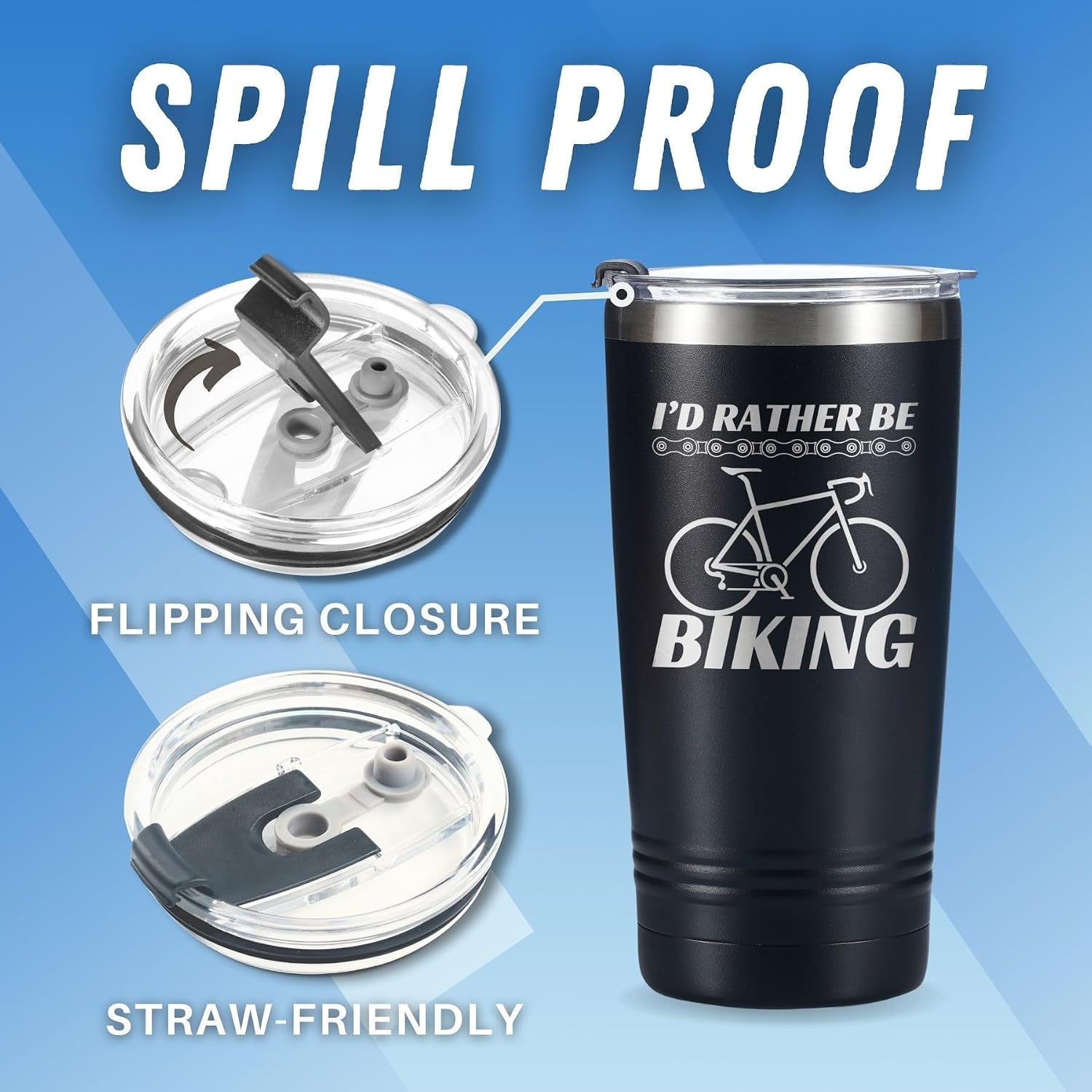 Onebttl Cyclist Gifts for Men - I'd Rather Be Biking Tumbler - Funny Cycling Bicycle Travel Coffee Mug for Husband Dad 20oz