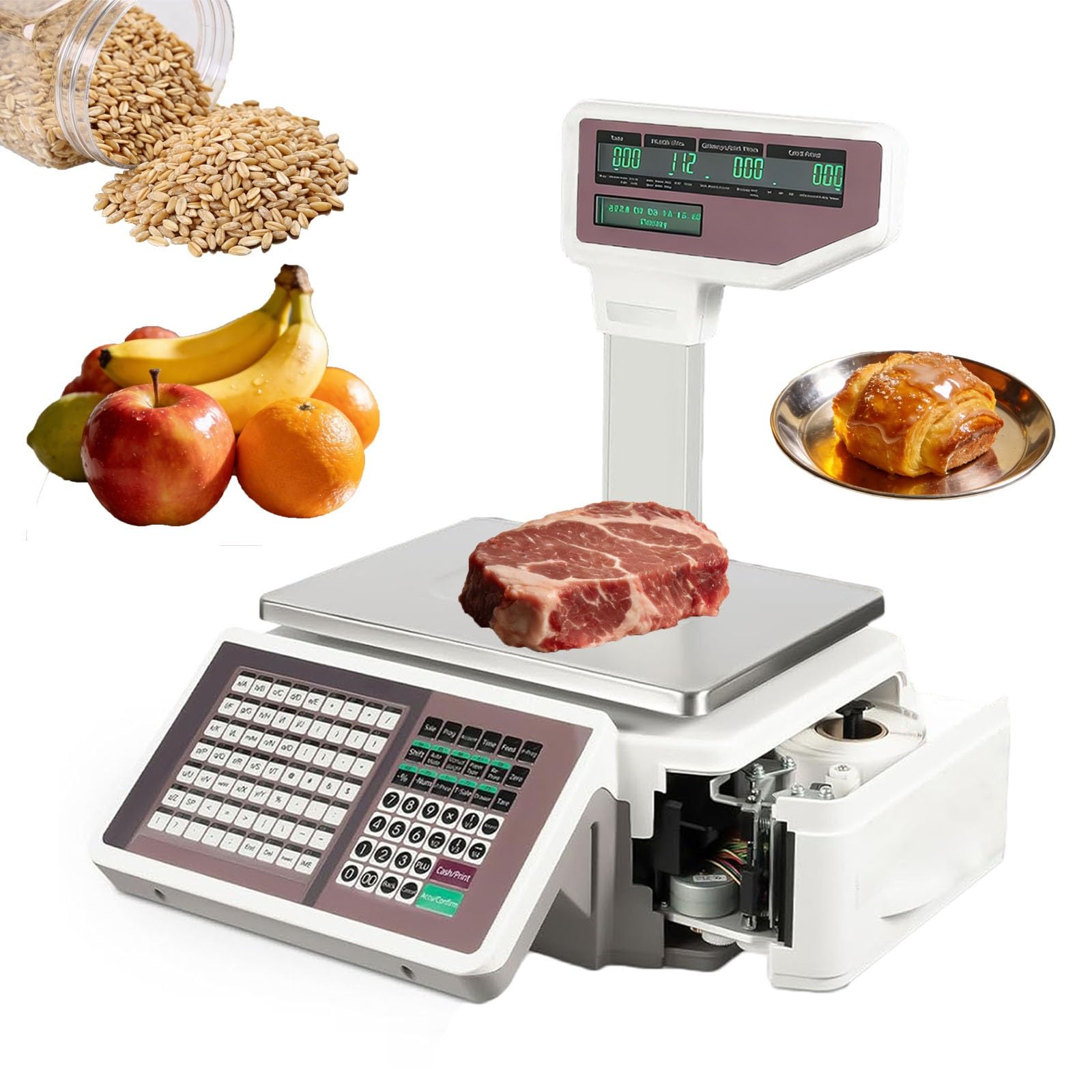 Bilancia Commerciale Intelligente 30kg, Stampante Termica Integrata, Aggiornamento Prezzi Semplice via USB/Ethernet, Ideale per Negozi e Mercati, Sistema IT
