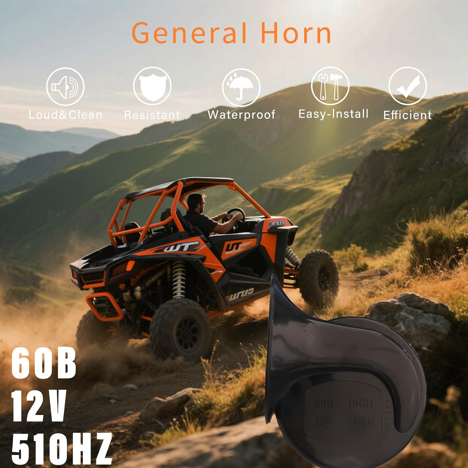 UTV Turn Signal Kit with Horn, ATV SXS Blinker Kit with Brighter LED Lights&110DB Horn&Rocker Switch&Flasher Relay, Universal 12V Street Legal for Polaris, Can-Am, Kawasaki, Golf Cart