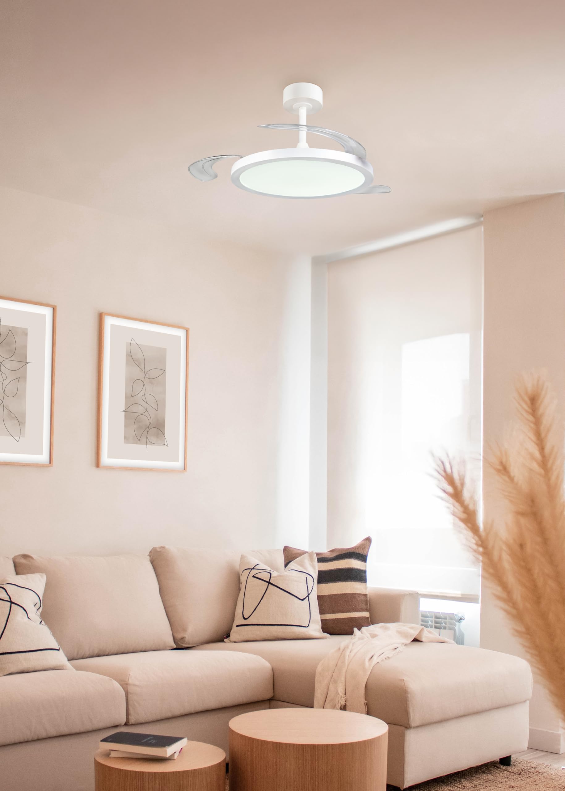 Reality Leuchten LED Deckenventilator mit Beleuchtung Kasfjord R64452131, Metall/Kunststoff Weiß matt, 6 Geschwindigkeiten, Sommer- Winterbetrieb, Fernbedienung, Dimmer, Timer, Nachtlicht, Lichtfarbe |