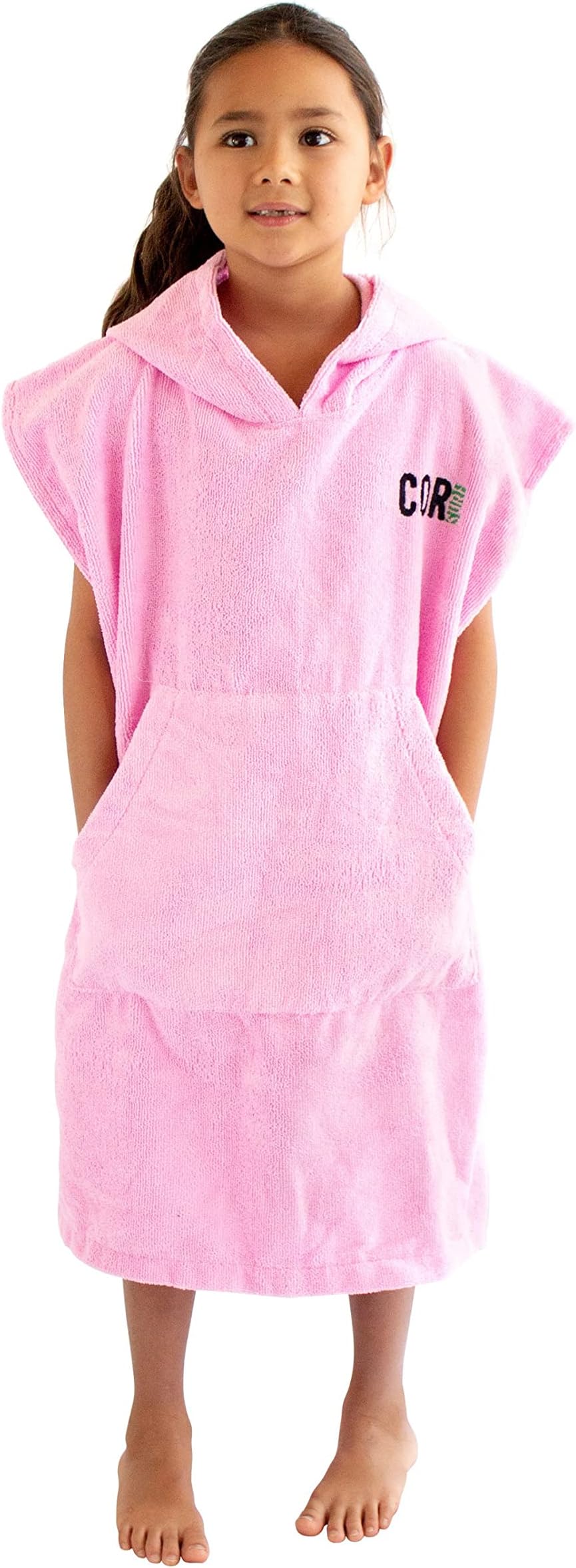 COR Surf Poncho Changing Towel Robe with Hood and Front Pocket for Kids, Doubles Up As Beach Towel and Blanket, Made of Quick Dry Microfiber, Fits Ages 3-8 Years Old (Pink, one Size fits Most)