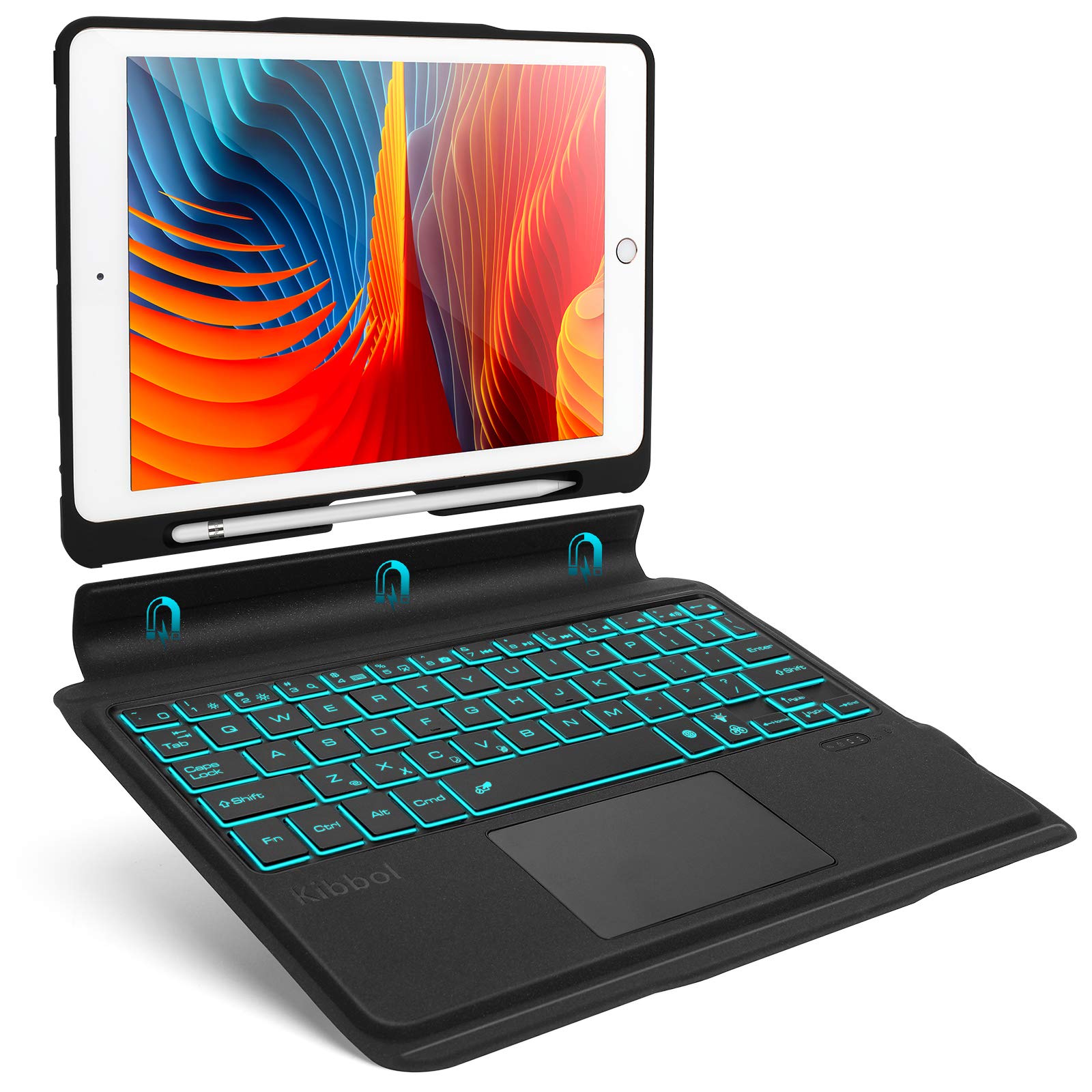 Kibbol Detachable Keyboard Case for iPad 9.7", Bluetooth 5, One-Step Pairing, 60-Hour Typetime, 7-Color Backlit, Precisive Touchpad, Lightweight Keyboard Folio for iPad (6 Gen & 5 Gen), Air 2 (Black) (B08D63B12W) Amazon Price History, Amazon Price Tracker