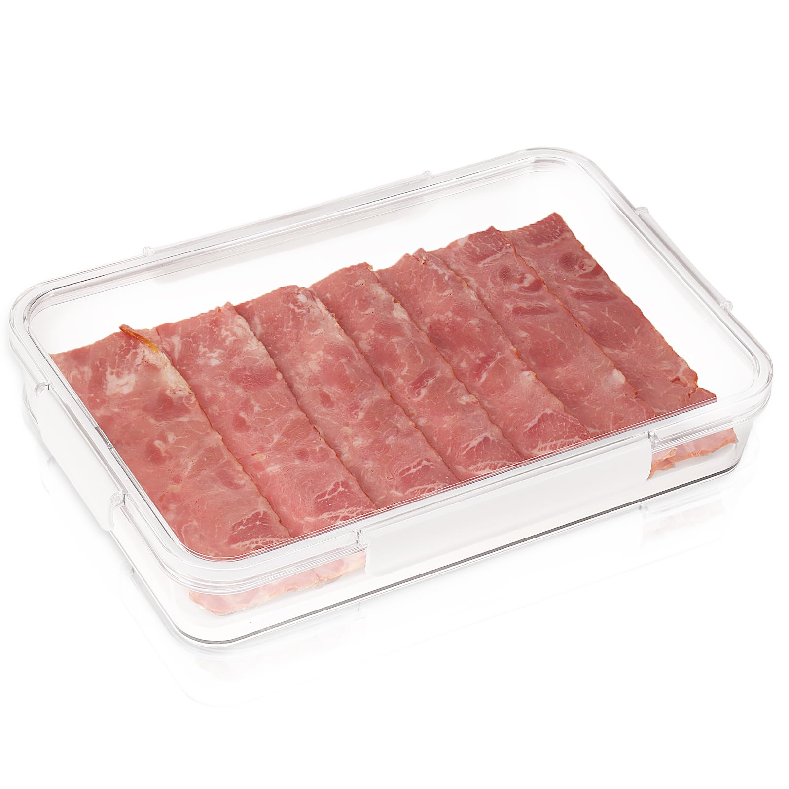 Moretoes 2.2L Fridge Organizer Refrigerator Organizer Bins with Lids Bacon Storage Container - Includes Drain Plate to Keep Bacon Fresh and Delicious