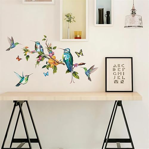Miniatura 2 de Calcomanías de pared de colibríes y mariposas coloridas, calcomanías de pared de animales voladores de animales voladores, vinilo extraíble para