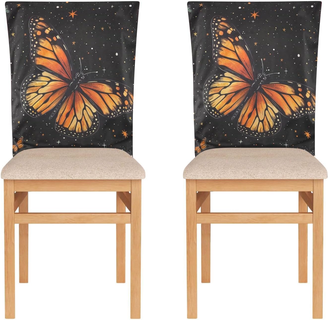 ALAZA Vintage Butterfly and Stars Chair Back Cover Set of 6, Washable Reusable Removable Chair Slipcovers Decorative Chair Cover for Home Kitchen Wedding Party