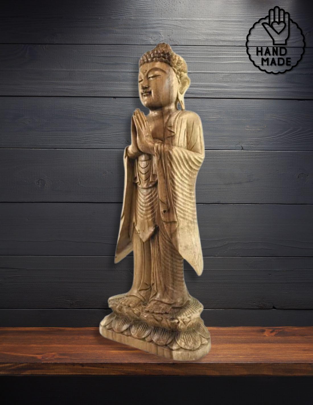 Sculpture Bouddha Debout 60cm en bois sculpté | Savoir-faire de Bali