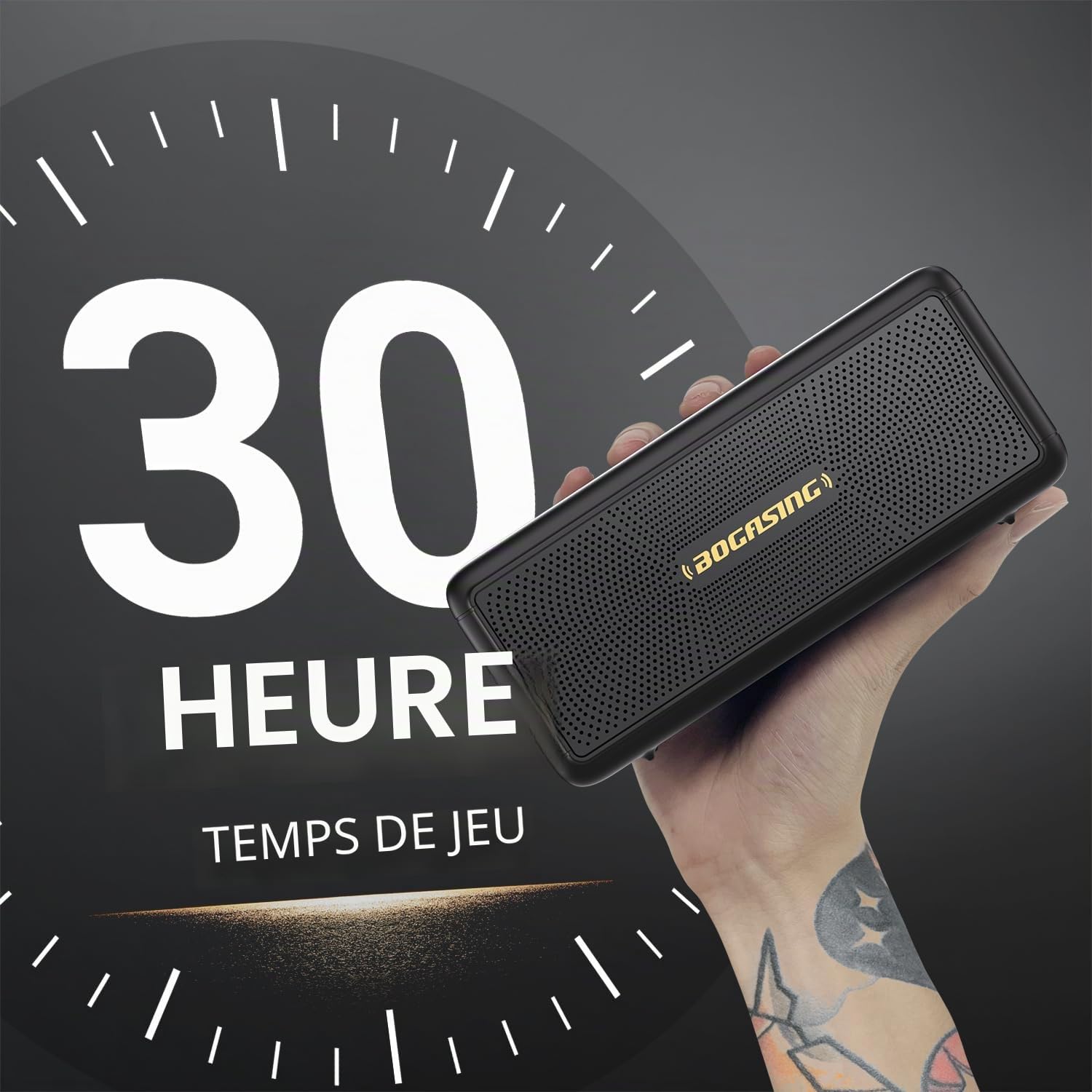 BOGASING Enceinte Puissante M5, 40W Surround Stéréo, Basses Profondes Haut Parleur, Autonomie 30 h, Bluetooth 5.3, Étanche IPX7, EQ, AUX, TF Carte, USB, sans Fil Portable pour d'Extérieur (Noir)
