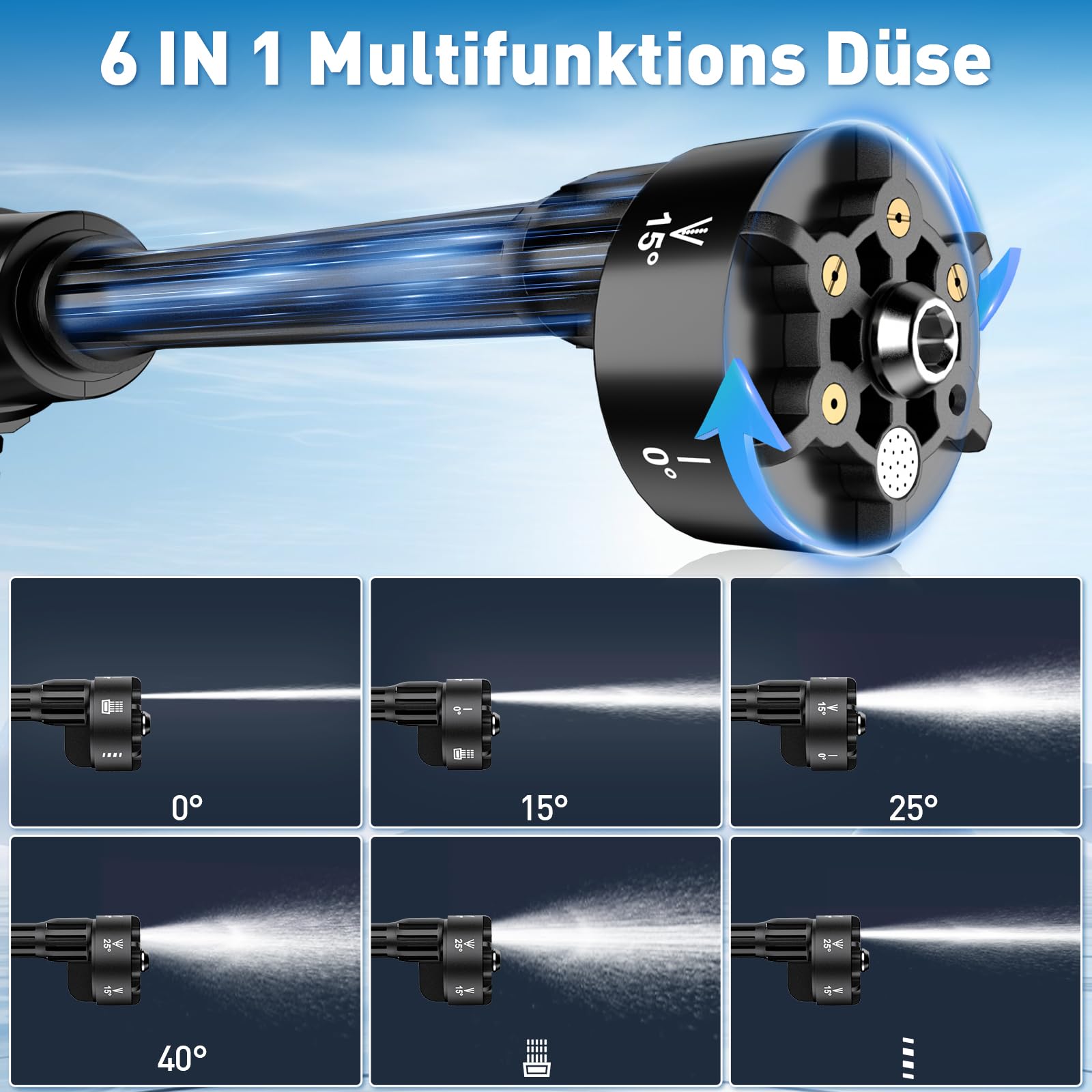 Akku Hochdruckreiniger für Makita 18V Akku, Mobile Reinigung und Bewässerung Druckreinigerpistole, Druckreiniger mit 6-IN-1 Düse [21V, 20 Bar, 4 L/min] für Auto, Garten (Ohne Akku)