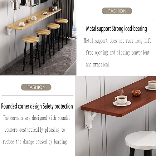 Miniatura 6 de Mesa de comedor plegable montada en la pared, mesa plegable de madera, mesa larga y estrecha, adecuada para tienda de té con leche, mesa de bar,