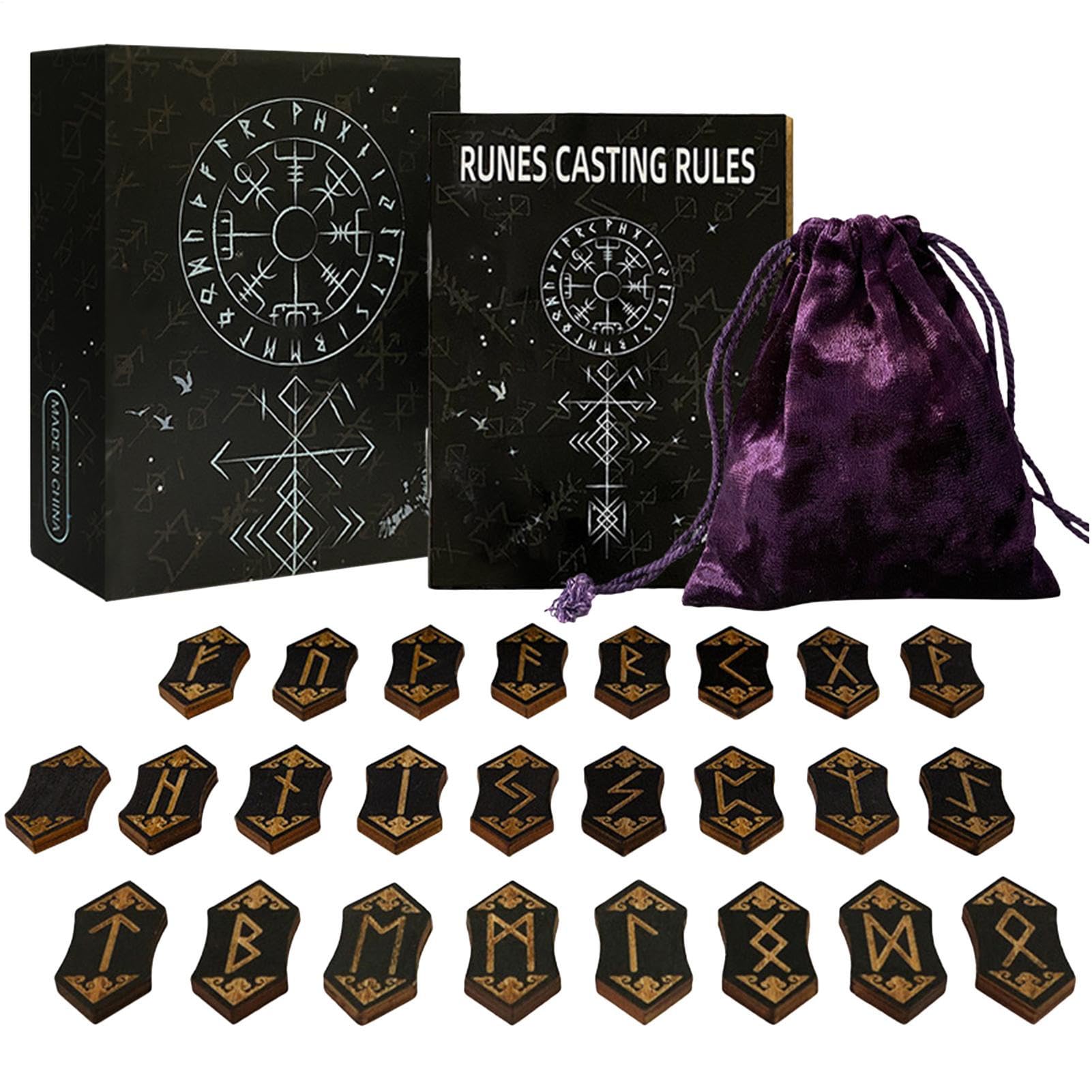 Nybhyjka Wooden Set - Wooden Runes and Reference Set,Carving Energy Symbol with Storage Bag for Dorm Home Travel Camping Picnic Family Friends Colleagues