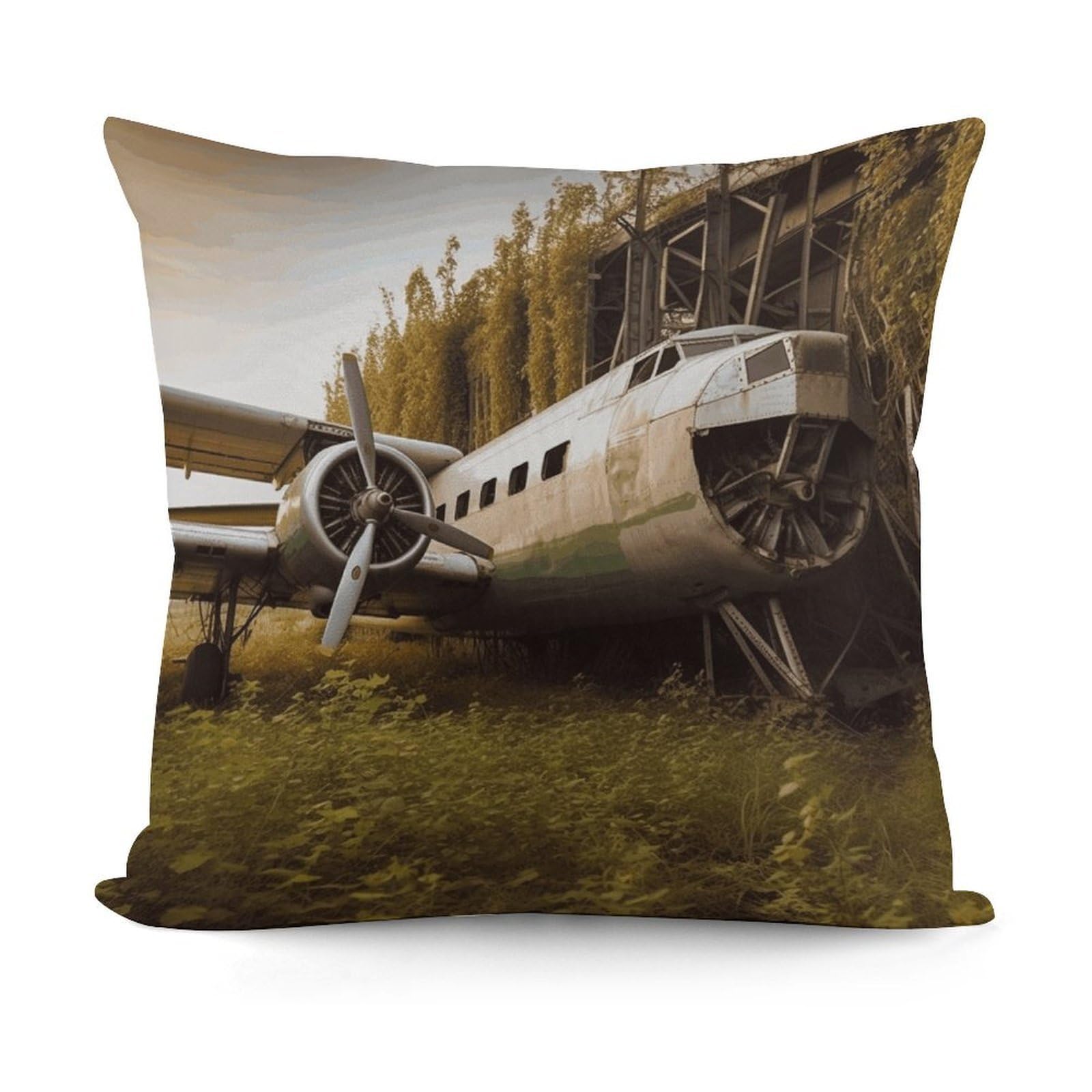 VstaDank Abandoned Plane Throw Pillow Covers 18x18 Inch Soft Couch Home Decor Cushion Cover Comfortable Plush Square Cushion Case Farmhouse Decorative Pillowcase for Living Couch