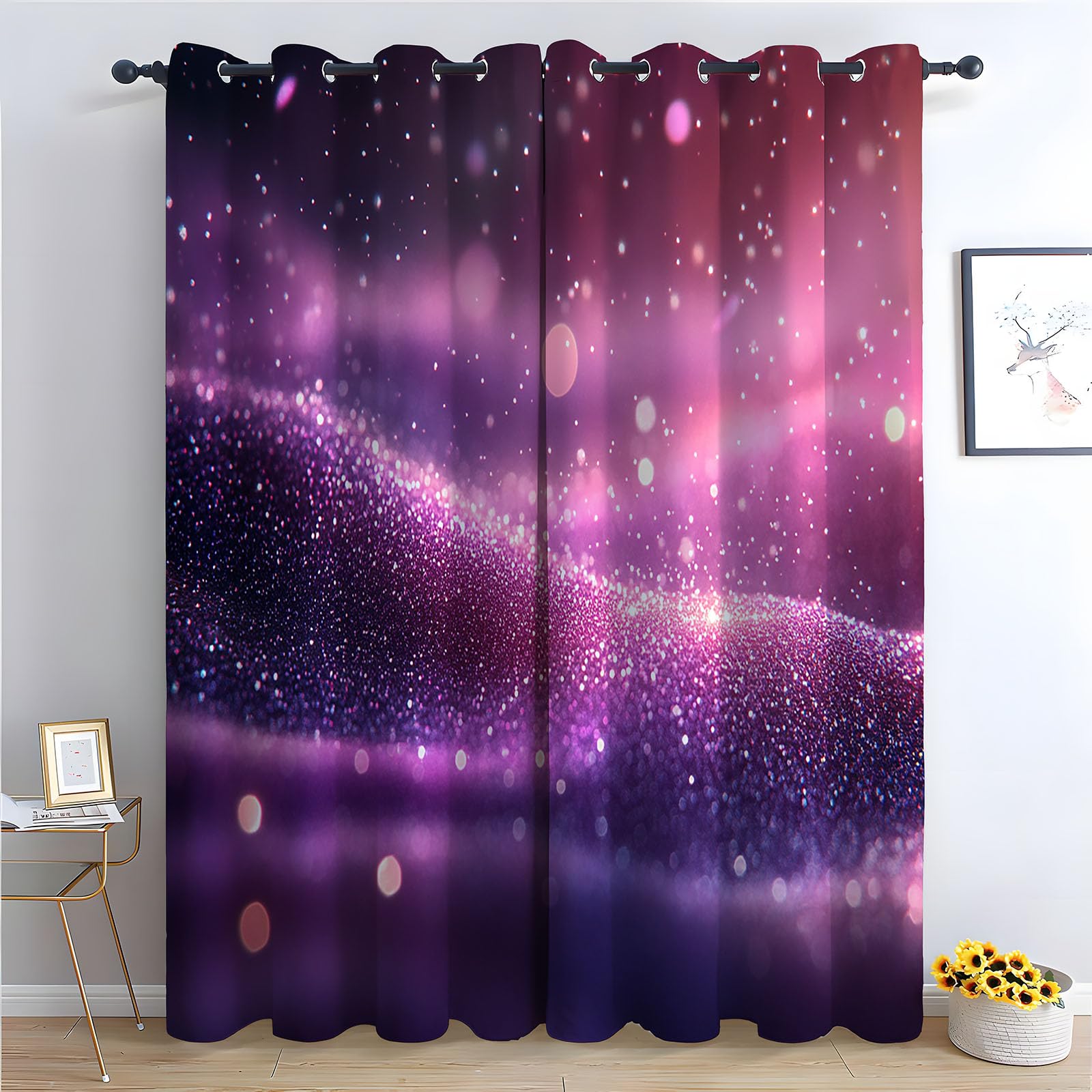 Teruea Purple Curtains For Bedroom Living Room Contemporary Artistic Landscape Window Treatments, A Glitter Artwork, Curtain 3D Garden For Wet Room Extra Long Outdoor Scene-52 W X 96" L (Pack Of 2)
