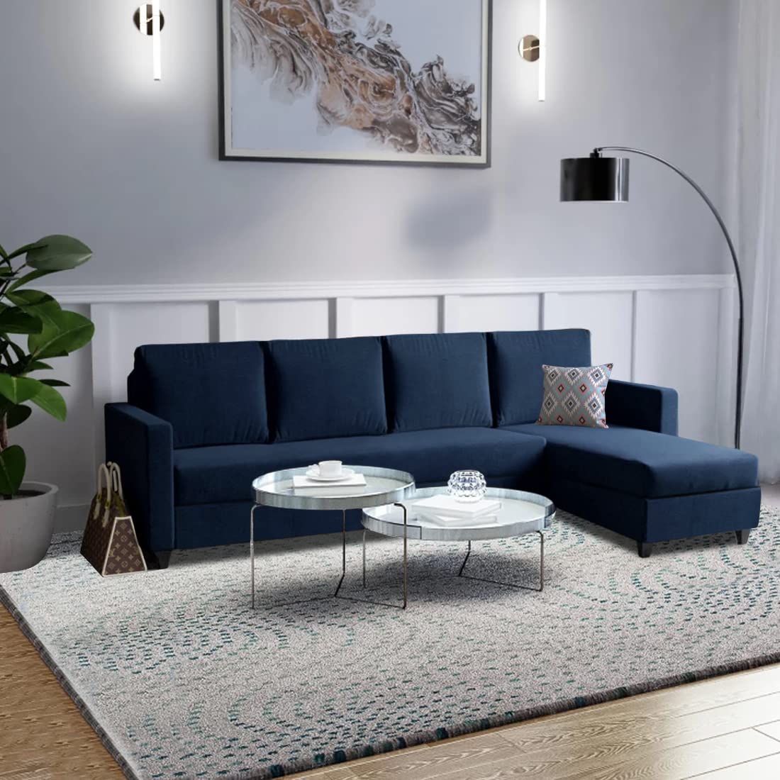 Casacomfort Amperon 5 Seater RHS L Shape Sofa Set Plain (Blue)