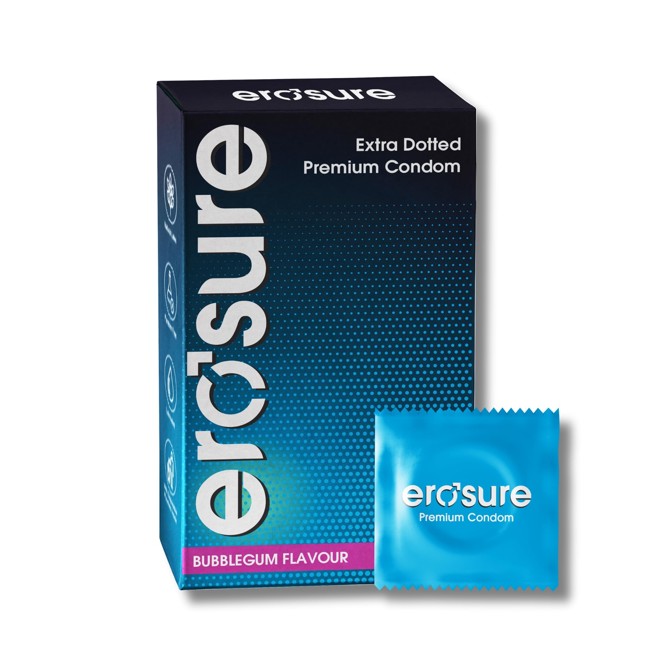 Erosure Extra Dotted Condom | Long Lasting For Maximized Pleasure | Premium Latex Condoms With Disposable Pouch 10 Units (Bubblegum)