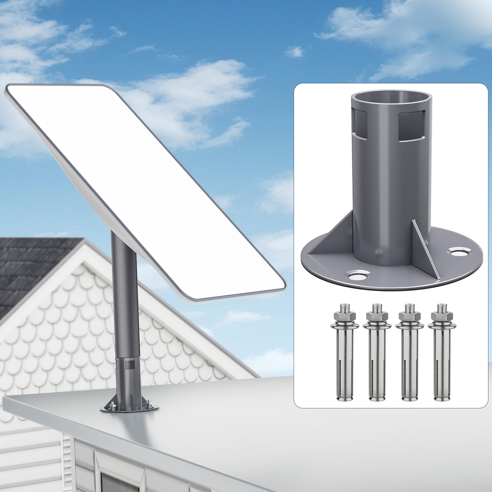 LuxiSync Starlink Gen 2 Fixed Base, Stainless Steel Pipe Adapter, Mounting Kit for Starlink Gen 2 Receiver, Wi-Fi Satellite Internet Kit - Dark Gray