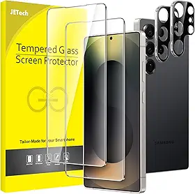 JETech Protetor de Tela para Samsung Galaxy S25 Ultra 5G com Protetor de Lente de Câmera, Filme de Vidro Temperado, Compatível com ID de Impressão Digital, HD Transparente, 2 Pacotes Cada