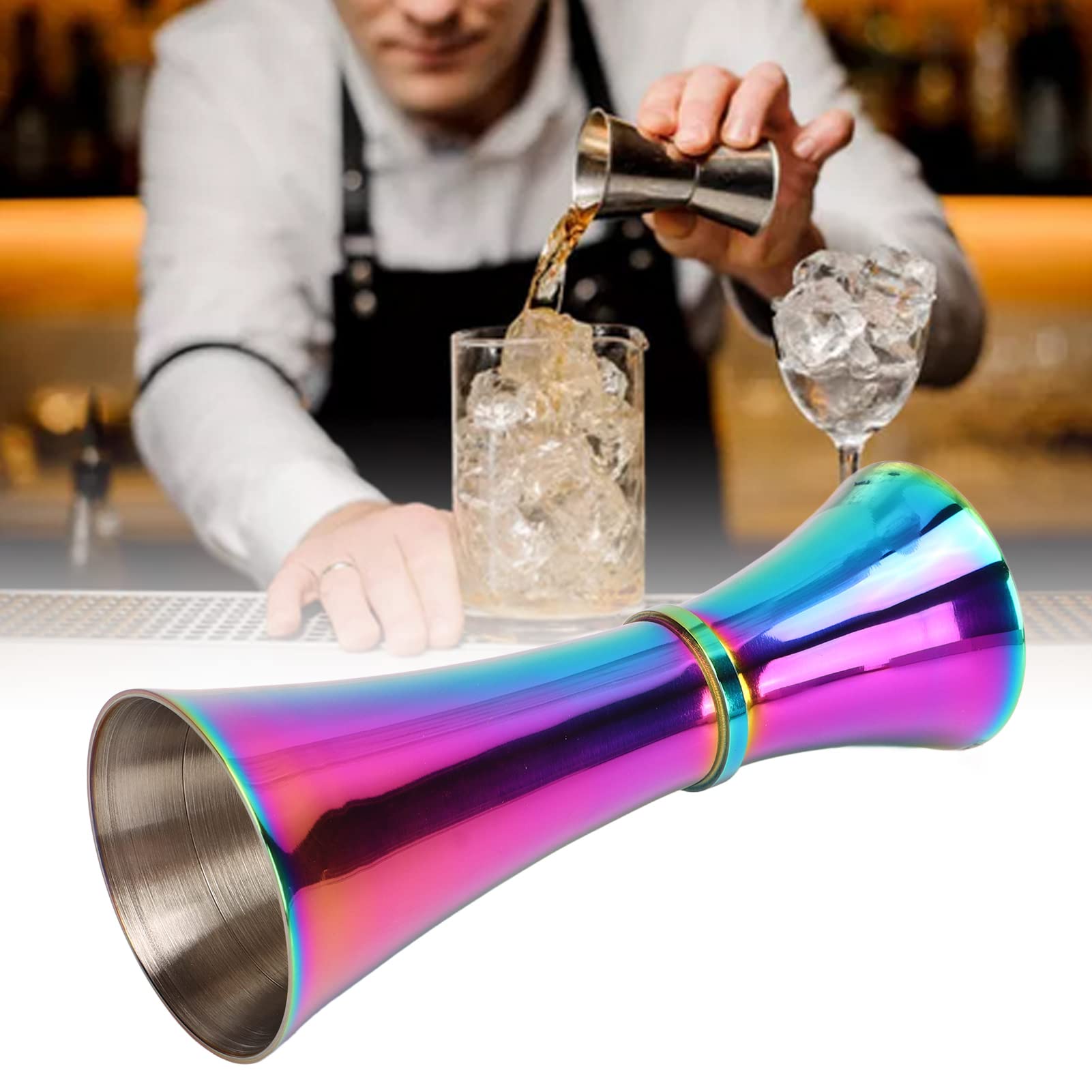 Podwójny jigger, pogrubiony design, szeroki otwór, śliski przyrząd pomiarowy, trwały, szeroki otwór ze stali nierdzewnej 304, podwójny jigger, do baru (kolorowy miarka rogowa)