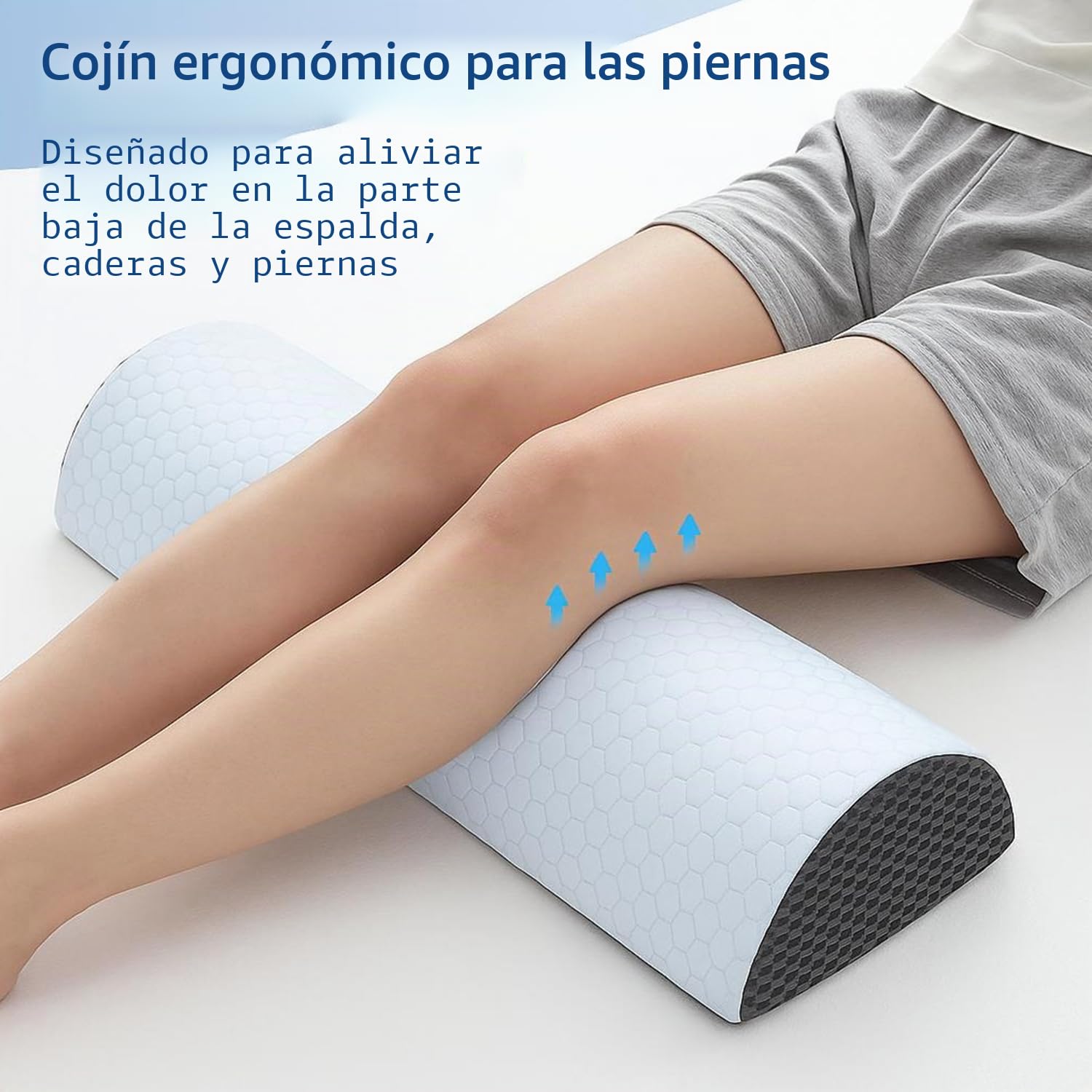 Almohada piernas Dormir,Almohada para Piernas,Cojín para Dormir de Lado,Cojín ergonómico Fabricado con Espuma viscoelástica con Memoria, Transpirable y Lavable a máquina. (Blanco Azul 1)