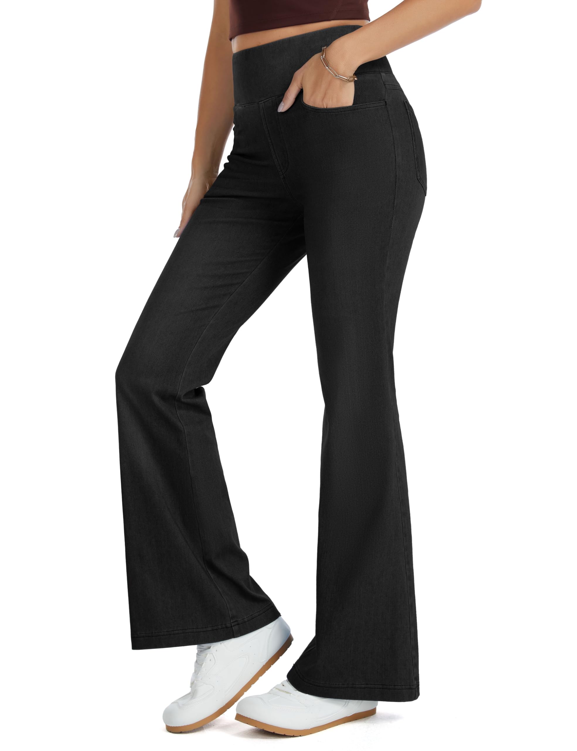THE GYM PEOPLE Jeans Bootcut Donna Vita Alta Stretch Jeggings Zampa | Lunghezza Interna 74cm/79cm, 4 Tasche, Controllo Addome, Push Up, Slip-On, Traspirante, Morbido, Pantaloni Zampa Moda Yoga