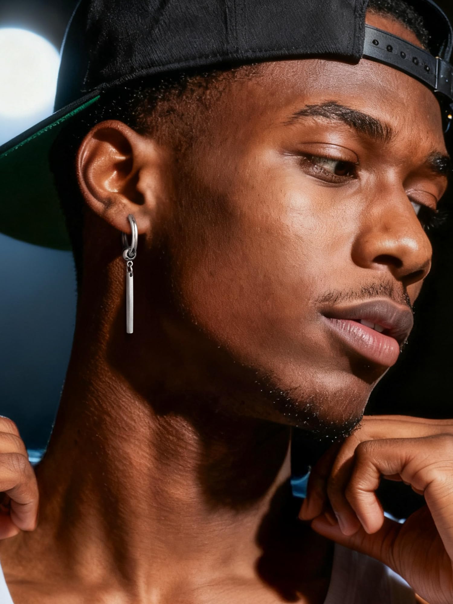 PROSTEEL Boucles d'Oreilles Homme, Créoles 12mm avec Pendantes Barres en Acier Inoxydable/Plaqué Or/Noir, Hip Hop Drop Earring, Style de Rue
