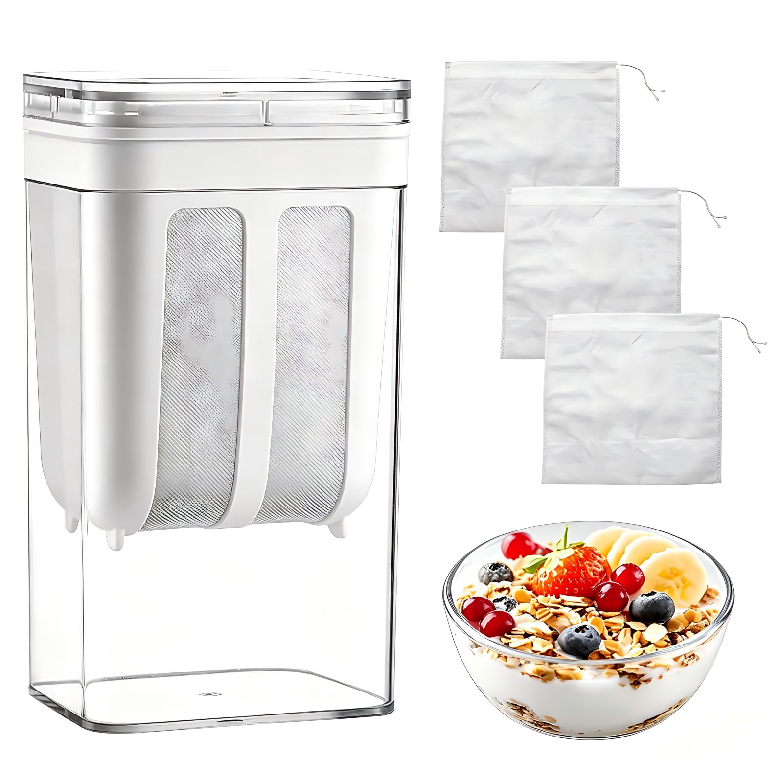 Colino per yogurt greco da 1100 ml, riutilizzabile con coperchio e filtro in acciaio inox per yogurt, crema di formaggio e latte di noci