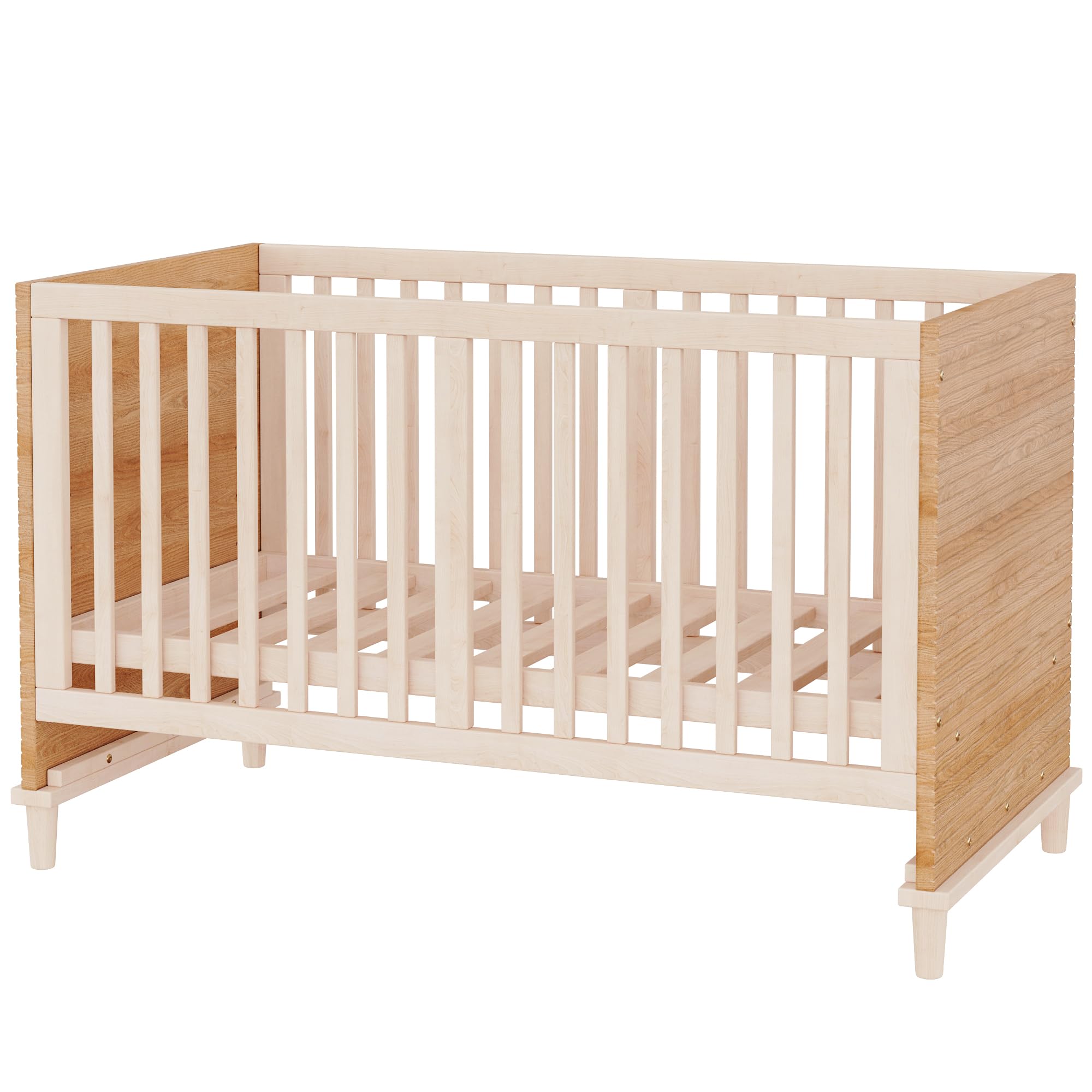 SUKY Gitterbett, 5-stufige Höhenverstellung, Babybett mit stabilen Stützbeinen, ohne Matratze, Naturholzfarbe, 70 x 140 x 87 cm, Natürlich