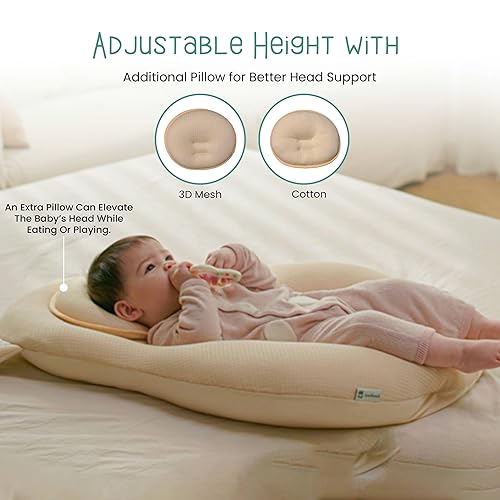 Miniatura 5 de Almohada de bebé (funda + almohada) antirollo, lactancia y características de tiempo boca abajo, tela de malla de aire 3D para transpirabilidad.