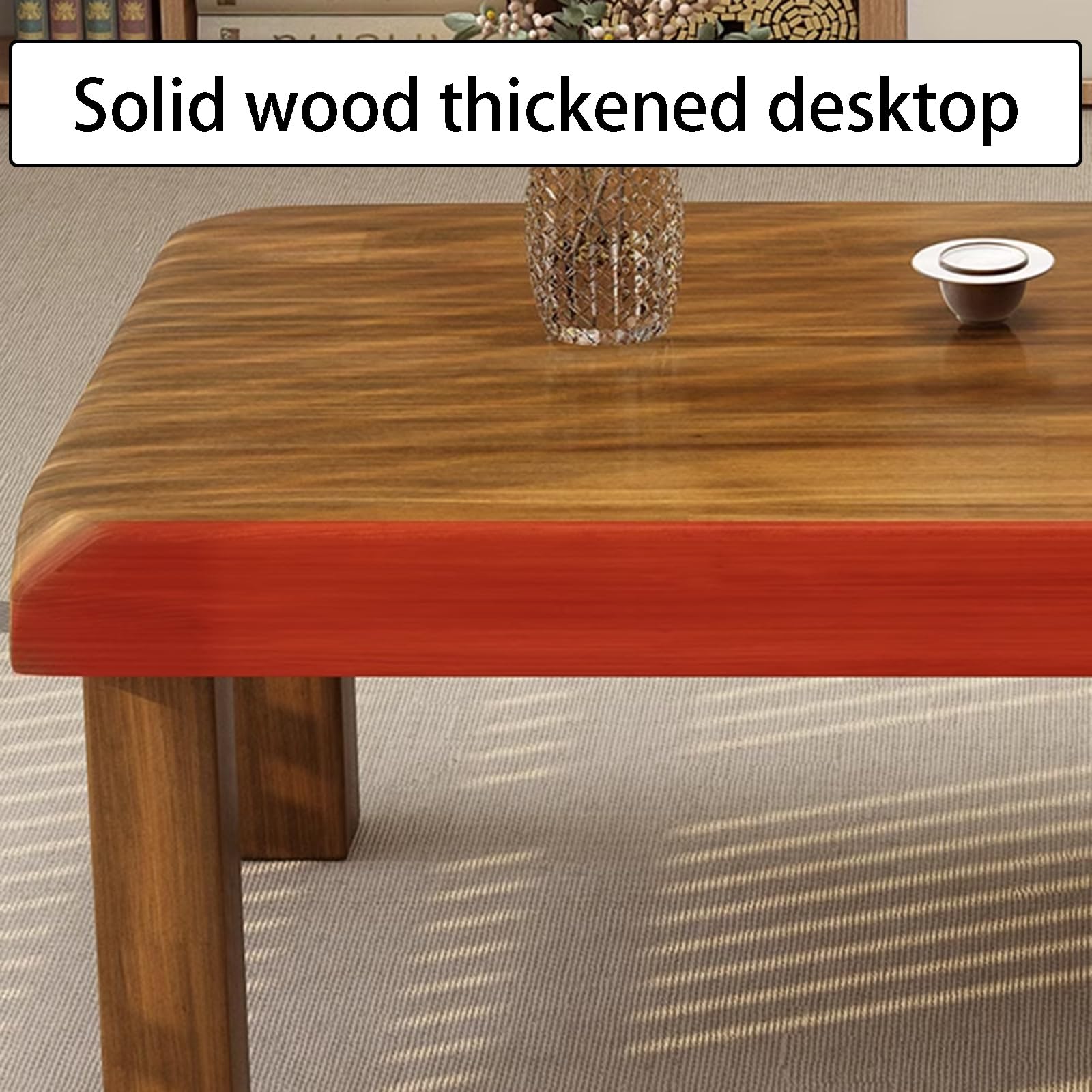 JUNZAI Japanese Low Coffee Table, Modern Solid Pine Wood Low Table