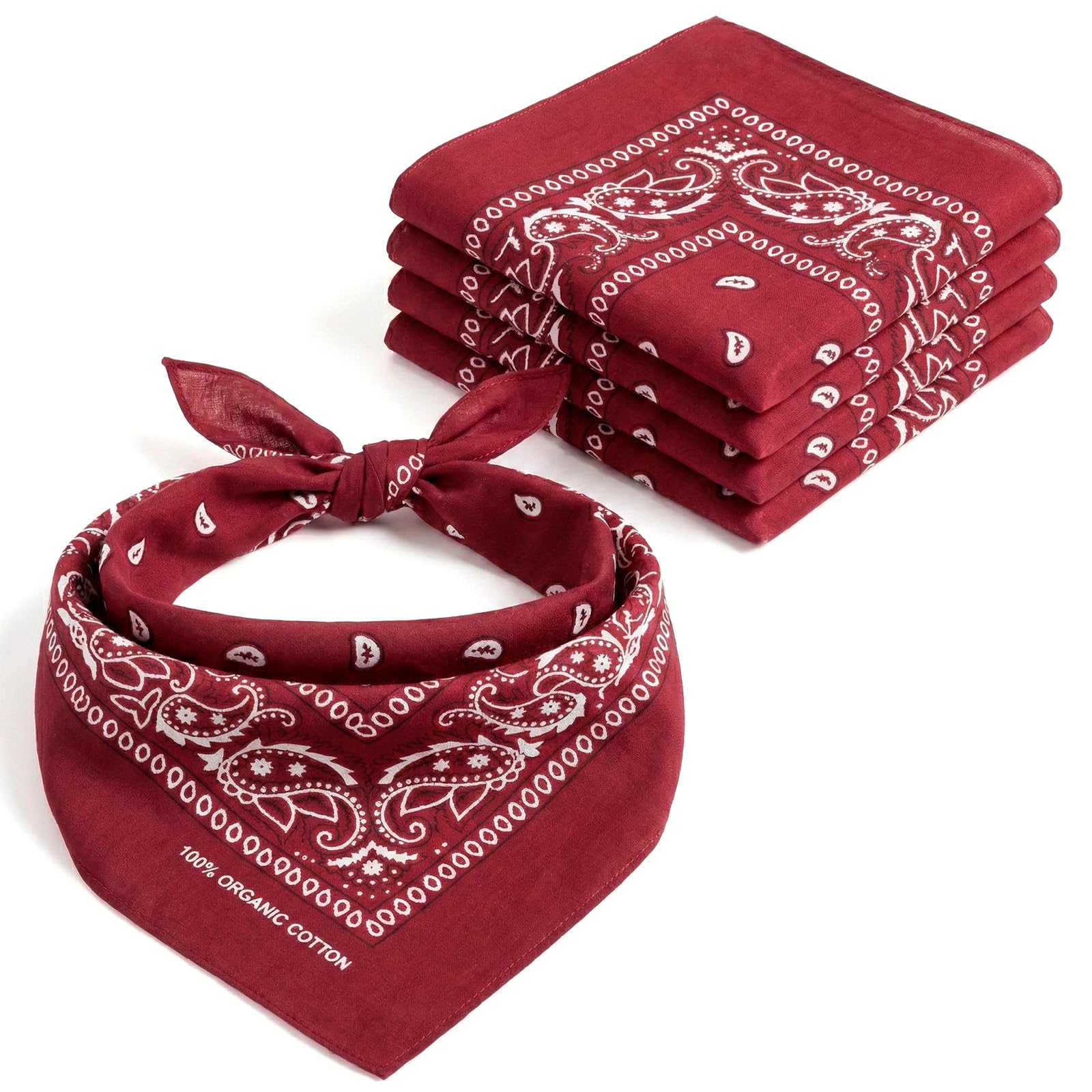 AURAE Głęboka czerwona bandana - 100% bawełna i naturalne włókna - głęboki czerwony szalik bandana bez poliestru - miękka, trwała i nadająca się do prania w pralce - dla mężczyzn i kobiet - uniseks i