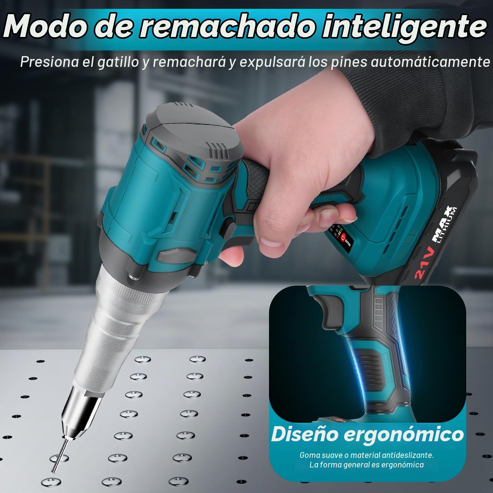 Pistola Remachadora a Batería Compatible con Makita 18V Batería, Remachadora Electrica de 20,000N, Remachadora Automática Para Remaches de Aluminio de 2,4-4,8 mm