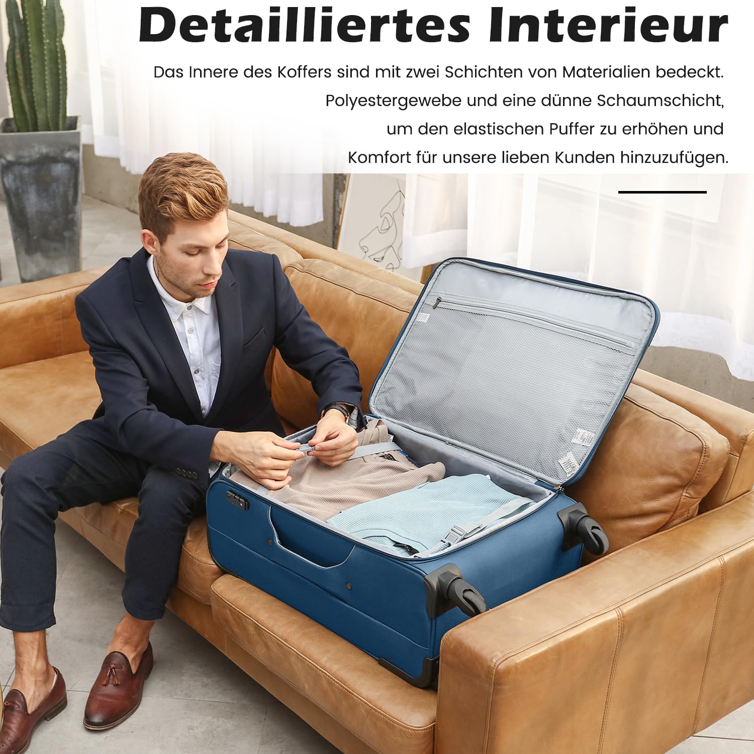 COOLIFE Koffer Trolley Koffer Reisekoffer von 4 Rollen Stoffkoffer Handgepäck TSA-Schloss Der Koffer Enthält 1 Große Umhängetasche (Großer Koffer-Set 2tlg, Schwarz+Rot)