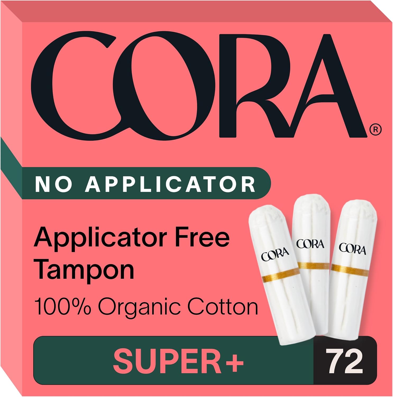 Cora Organic Cotton Non-Applicator Tampons (72 Super Plus Non-Applicator Tampons)