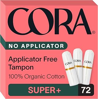 Cora Non-Applicator Tampons - 100% Organic Cotton | Ultra-Absorbent, Unscented, Natural, Non-Toxic, Applicator Free | Eco-Conscious (72 S+ Tampons)