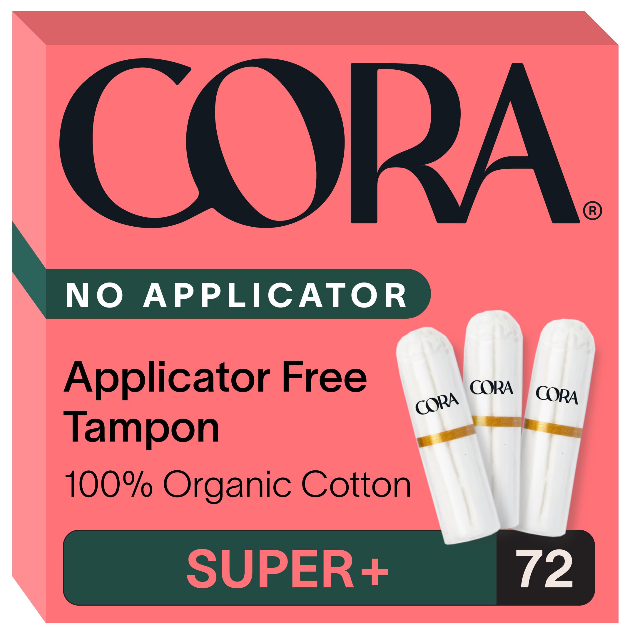 Cora Organic Non-Applicator Tampons (72 Super Plus Non-Applicator Tampons)