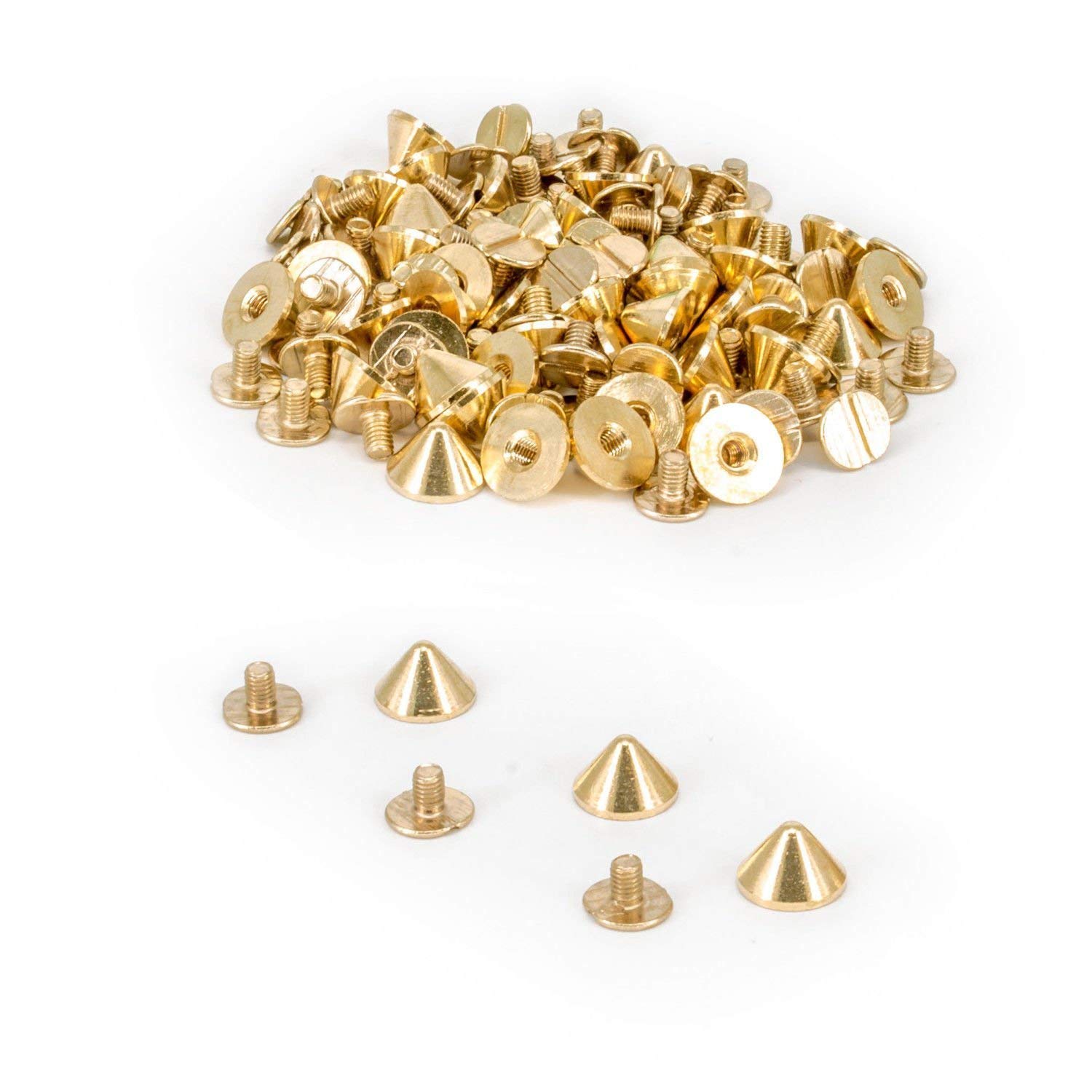 Weddecor 9.5mm x 6mm Gold Cone Punk Spike Screw Back Studs Rivets for Leather Craft, DIY Work, Bags, Belts, Embellishment (Pack of 50)