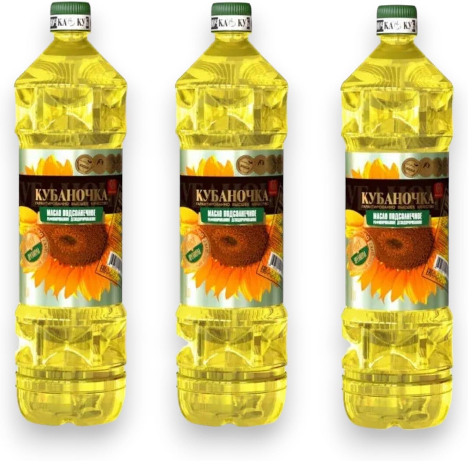 "Kubanochka" Refined Deodorized Winterized Sunflower Oil TOP GRADE 1L x 3 PACK NO GMO Product of Russia Масло «Кубаночка» подсолнечное рафинированное