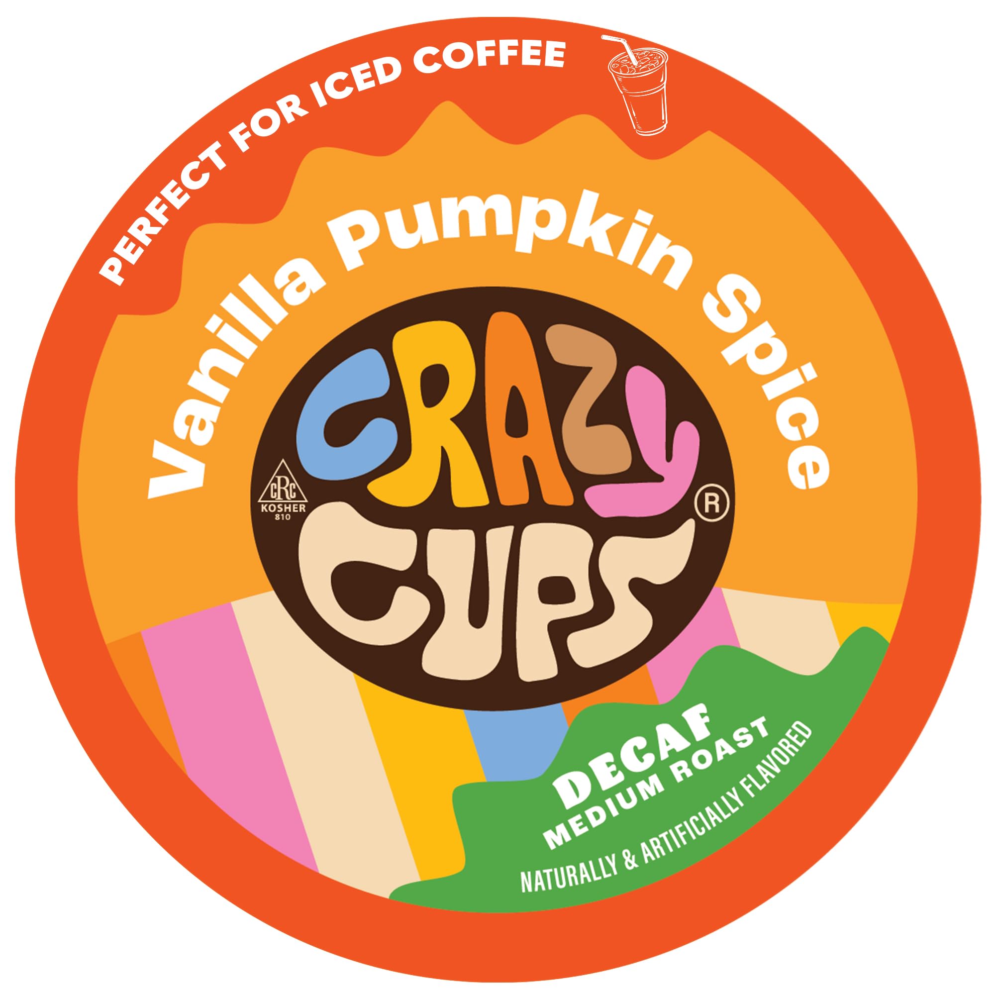 Crazy Cups Bezkofeinowa aromatyzowana wanilia, dynia, przyprawy, kapsułki do kawy, nadające się do recyklingu, średnio palona, pojedyncza porcja do maszyn Keurig K na gorąco lub mrożone, opakowanie 22