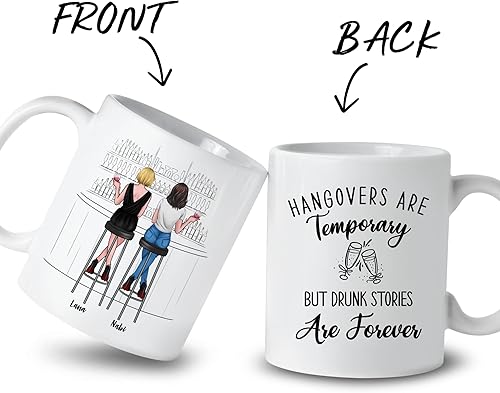 Miniatura 2 de Gossby Taza de café personalizada para hermana, regalos personalizados para 2 hermanas con diseño, nombres, 11 onzas, 15 onzas, cumpleaños, Navidad,
