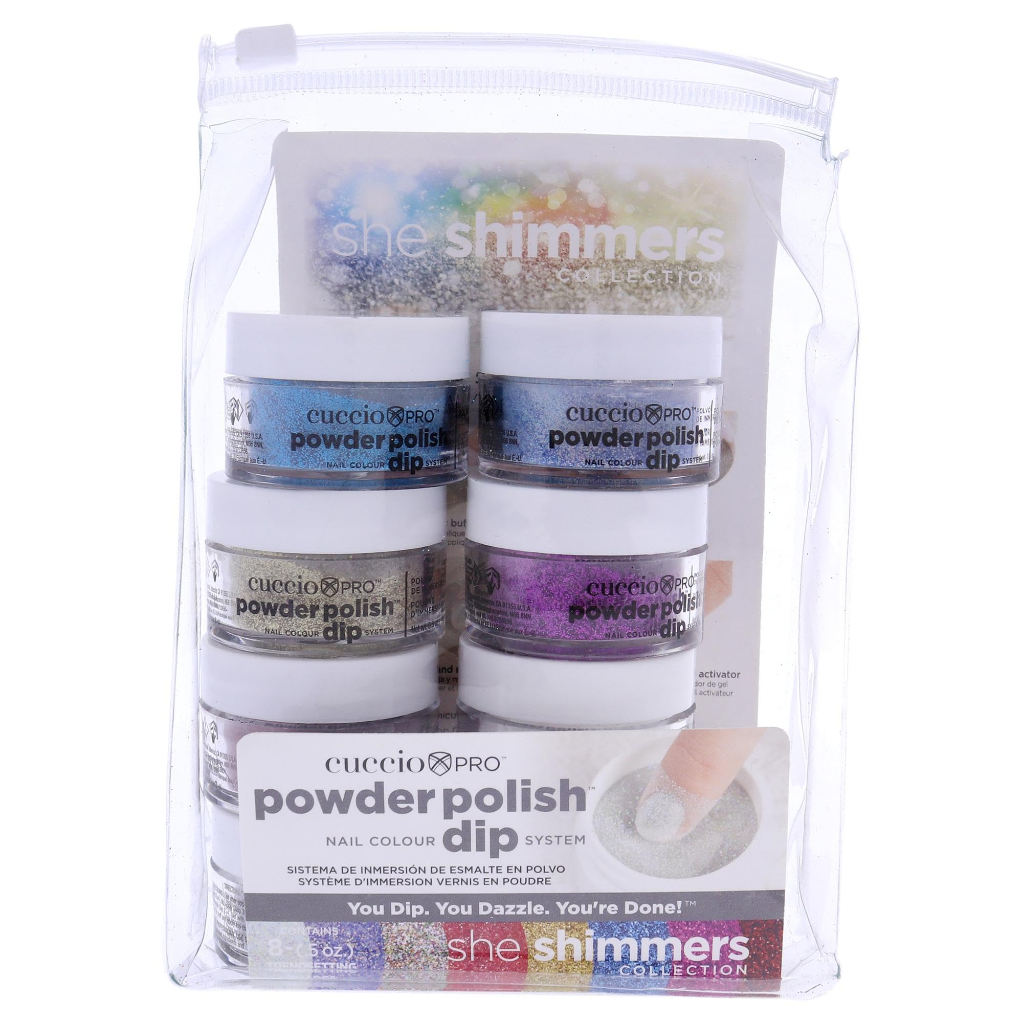 cuccio pro powder polish nail colour dip system - she shimmer 8 x 0.5 oz, 8count