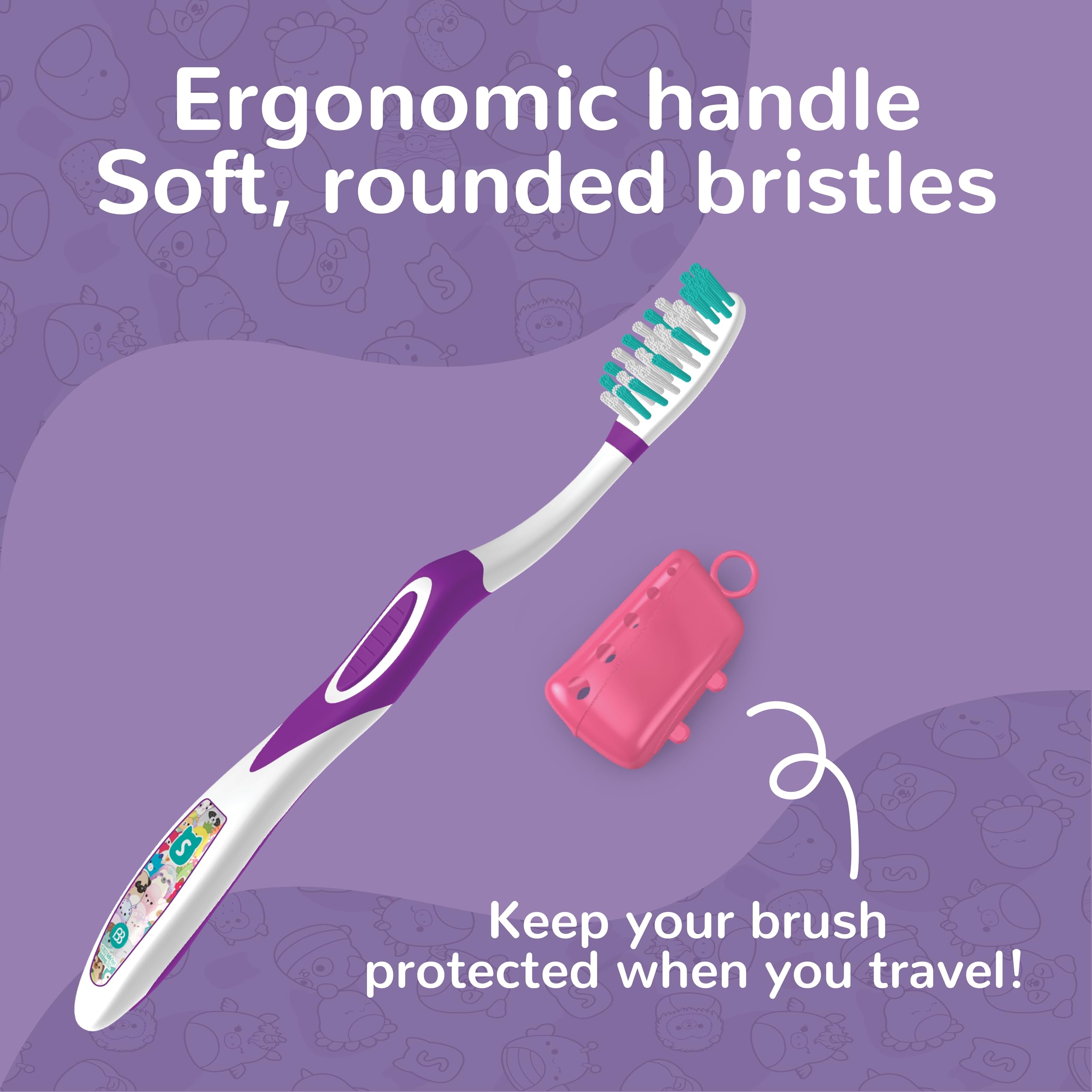 Squishmallows - Kit de viaje para cepillos de dientes, kit dental con cepillo de dientes, raspador de lengua y hilo dental 5