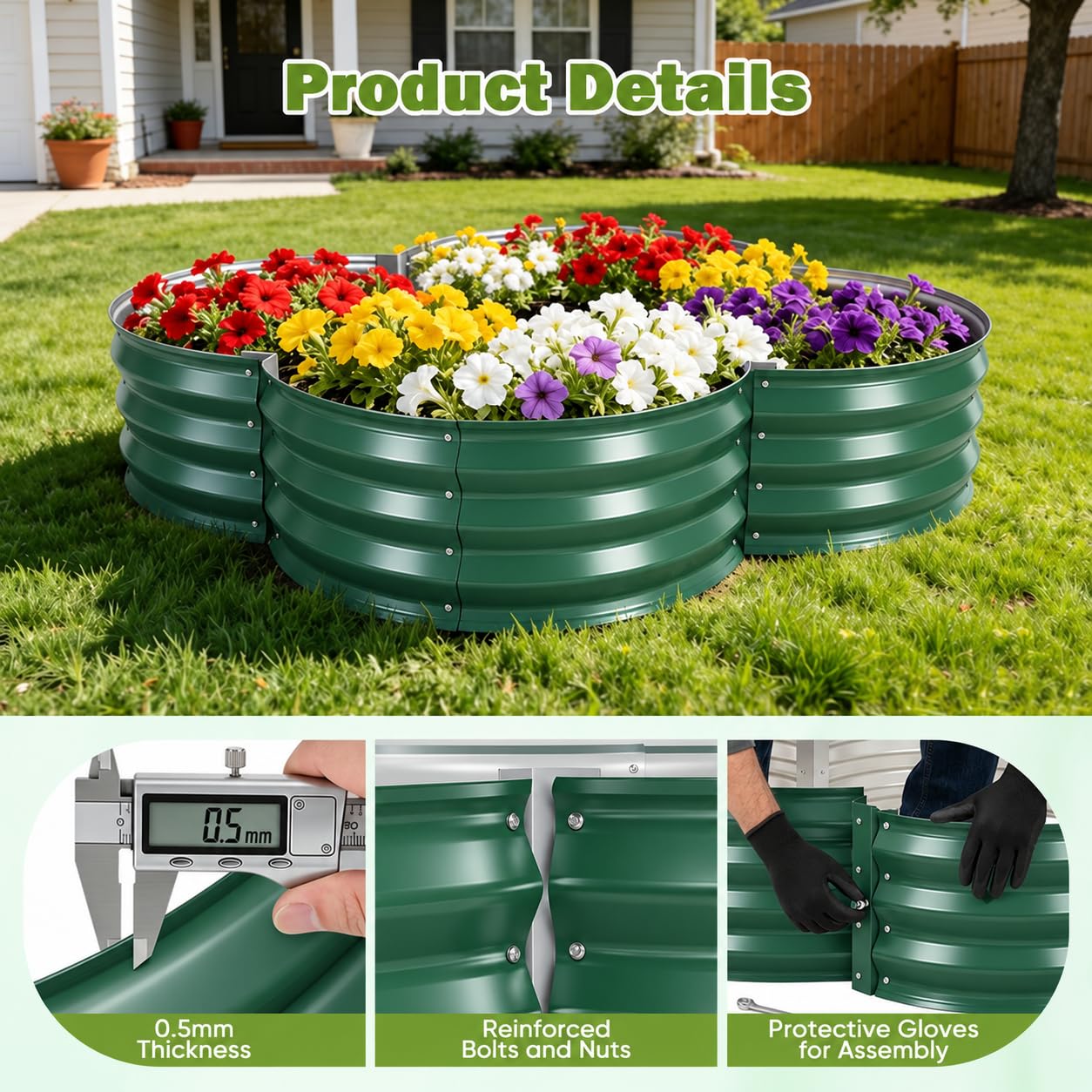 Metall Hochbeet 122x122x30cm Blumenform, Verzinkter Stahl Pflanzbeet für Garten, Rostfrei & Wetterfest, Offener Boden, Montagefreundlich, Anthrazit