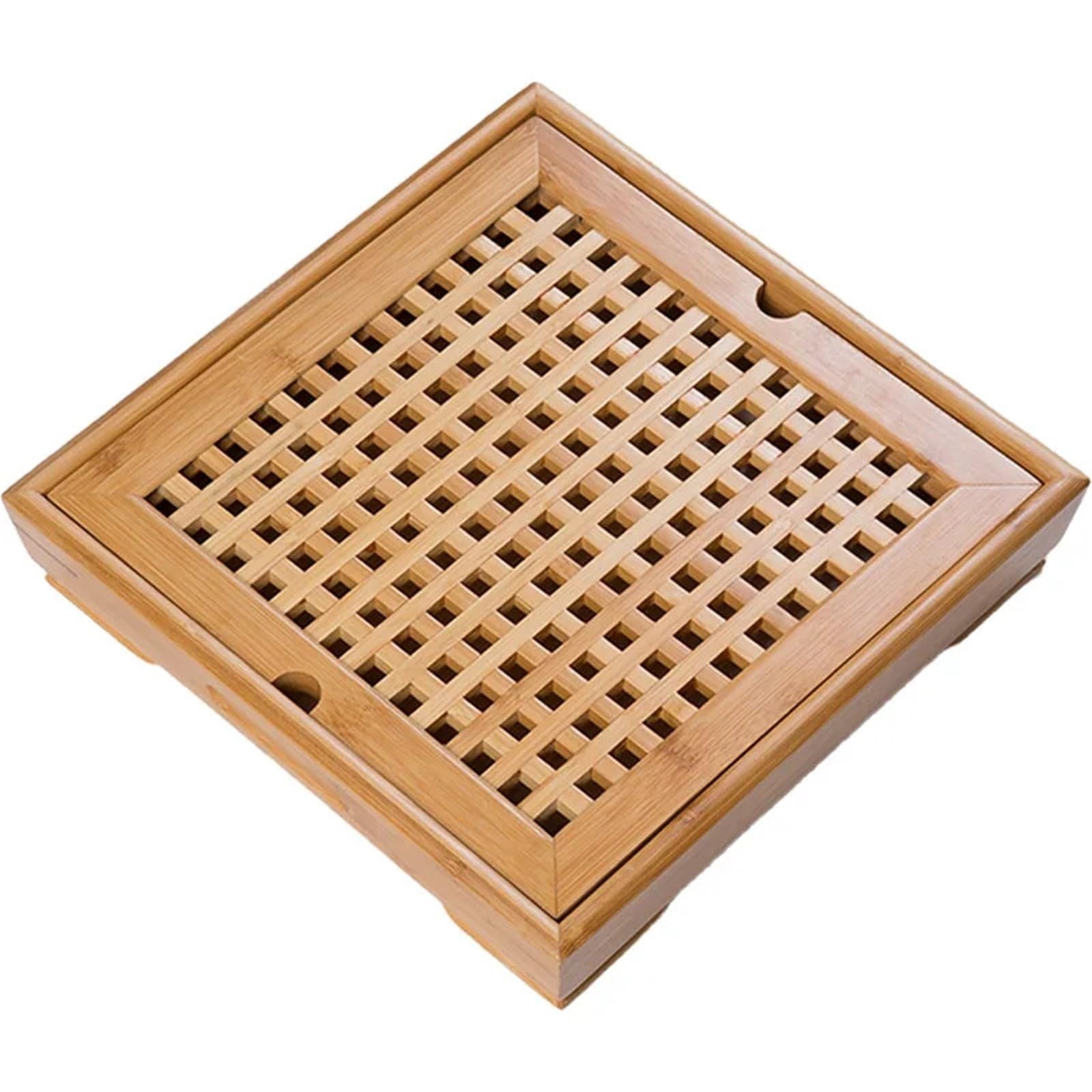Bandeja de té de bambú – Mesa de agua cuadrada de 40 x 40 cm para el hogar y la oficina, diseño de drenaje simple, perfecta para los amantes del té y servir té, elegante y funcional