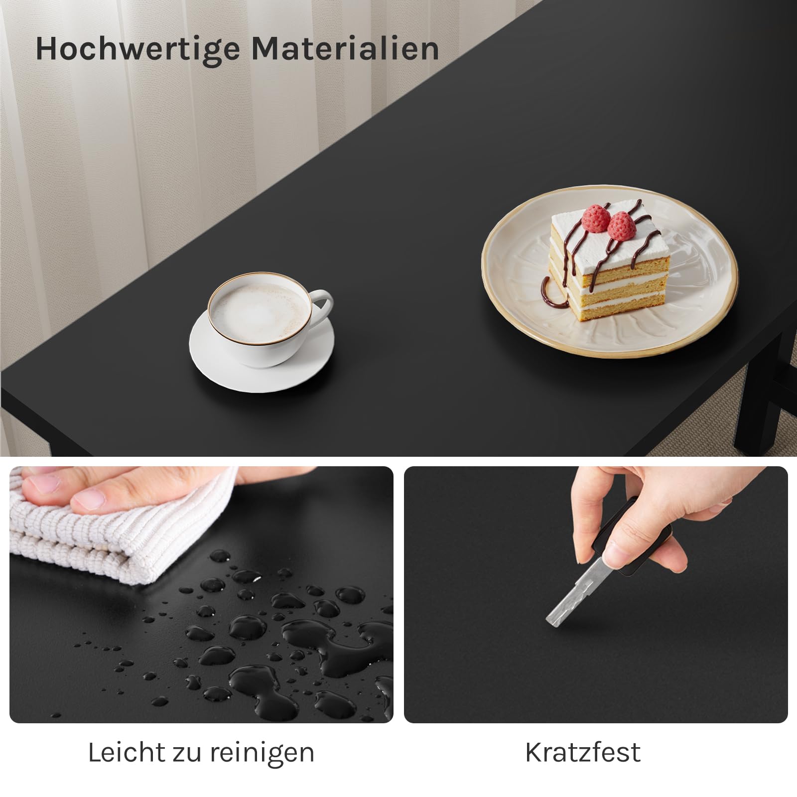 WOLTU Bartisch hoch, Bistrotisch aus Metall & Holz, Hochtisch für Küche Wohnzimmer Esszimmer, Esstisch Schwarz, 140x100x40cm(BxHxT)