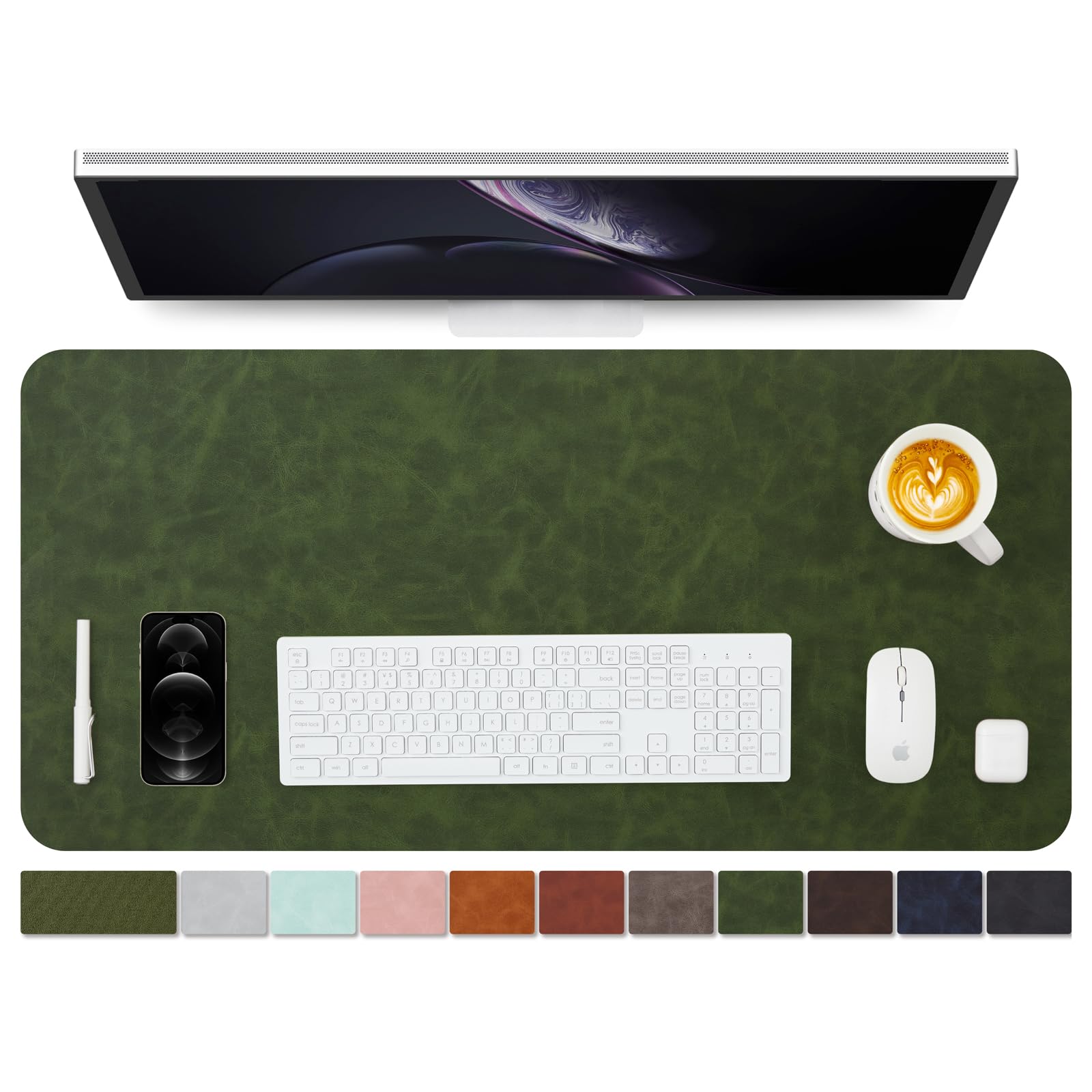 Distressed Leather Desk Mat - Non-Slip PU Desk Pad for Office and Home - Desk Organization and Accessories - Ideal for Large Mouse Pad and Desk Mats on Top of Desks(Forest Green,90cmx 43cm)