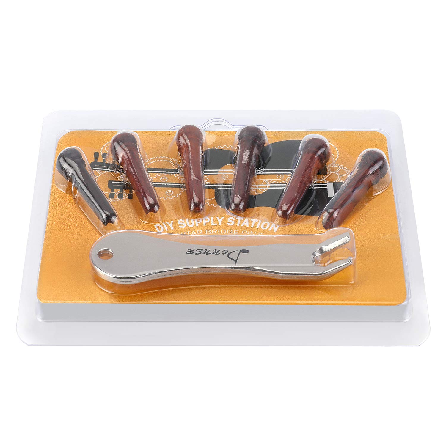 Donner Chevilles Guitare de Chevalet en Cocobolo avec Point Incrusté d'Ormeau, Goupilles de Chevalet Pièces de Rechange pour Instrument de Guitare Acoustique, 6pcs