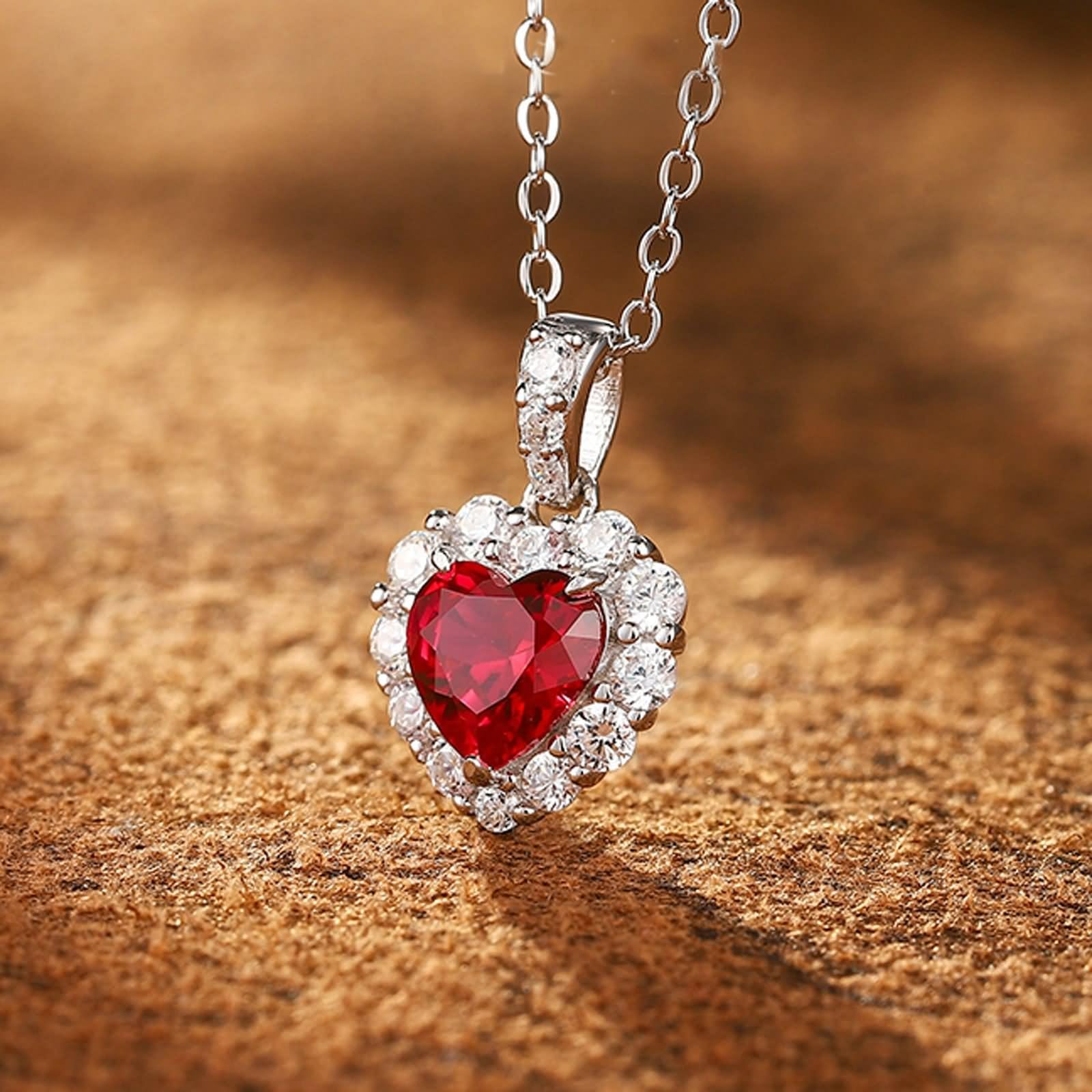 Naszyjnik damski z zawieszką, kolia damska wesele serce z 1,2 ct rubin i moissanit 14K białe złoto 45 cm